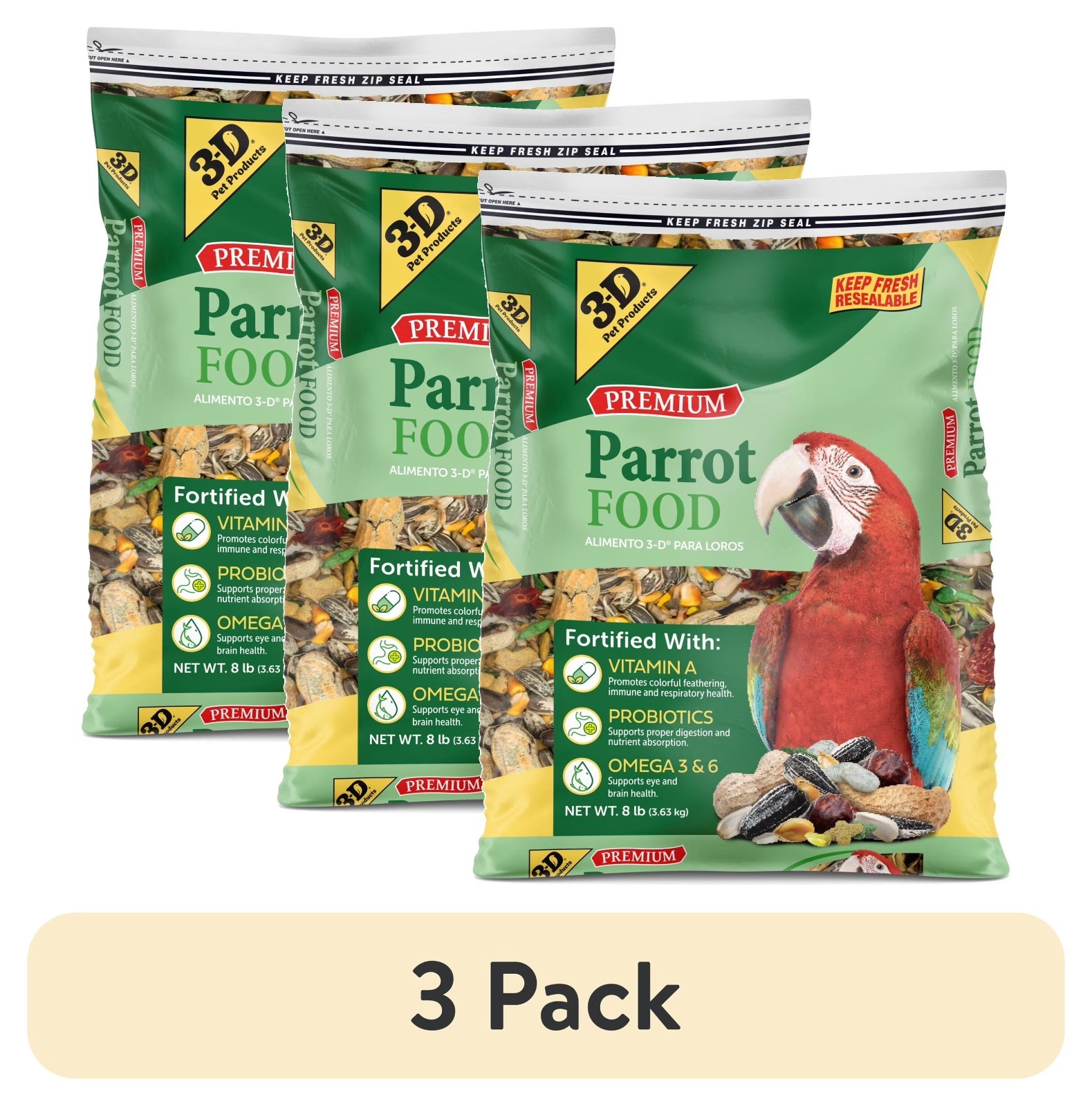 3-Pack 3-D Pet Products Premium Parrot Bird Food Seeds 8 lb