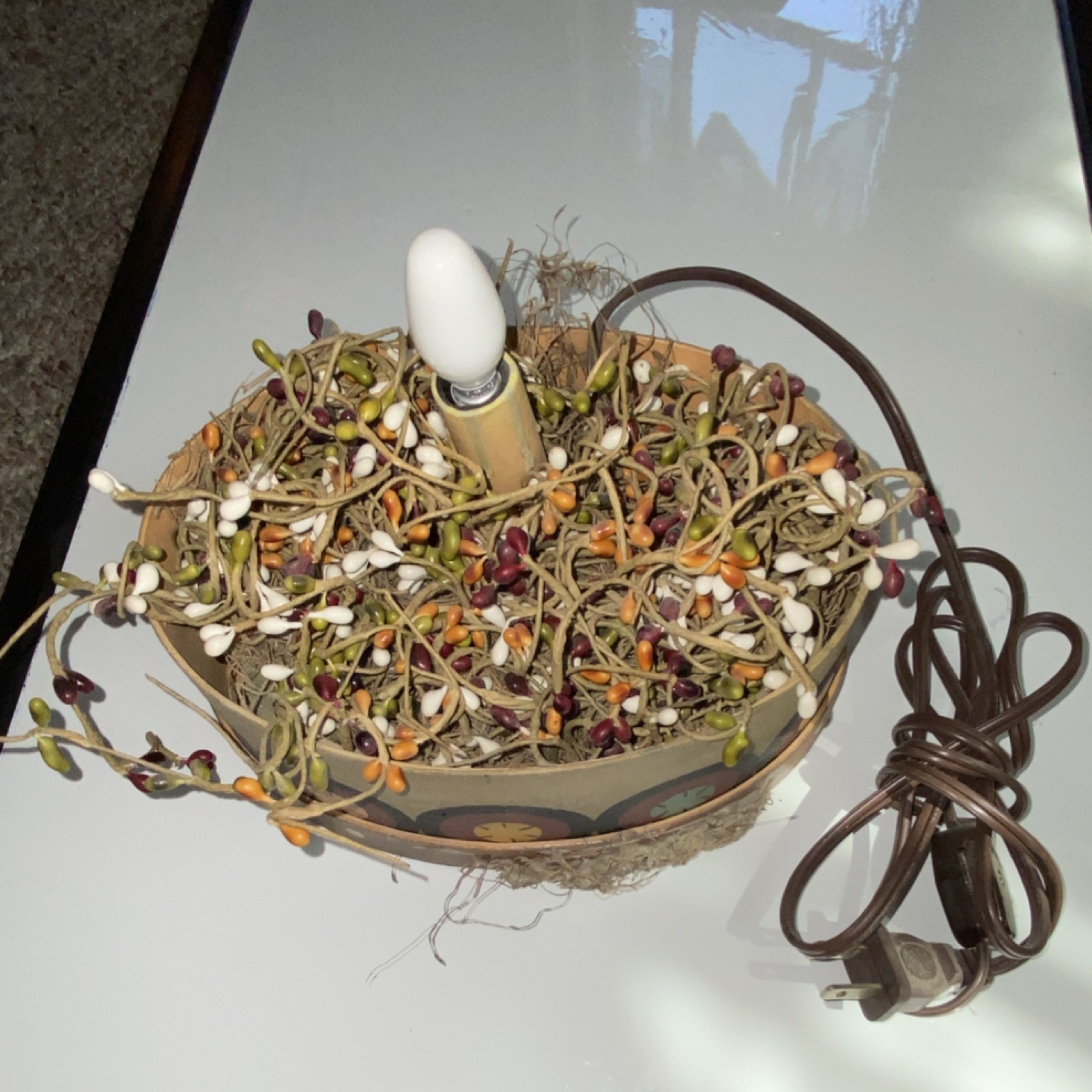 Metal Floral Berry Candle Holder Centerpiece, Brown/Multicolor