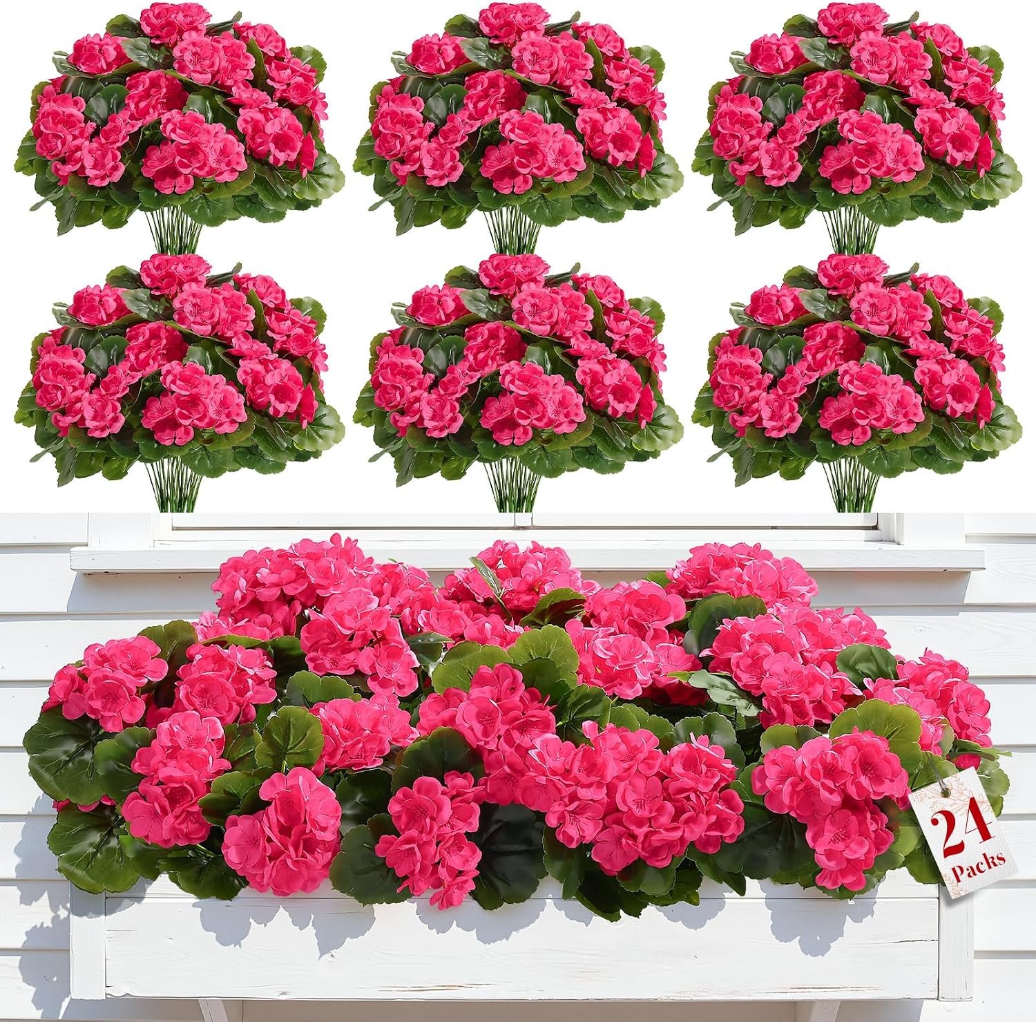 8 Pcs Artificial Geranium Flowers, UV Resistant Silk Faux Outdoor Decor