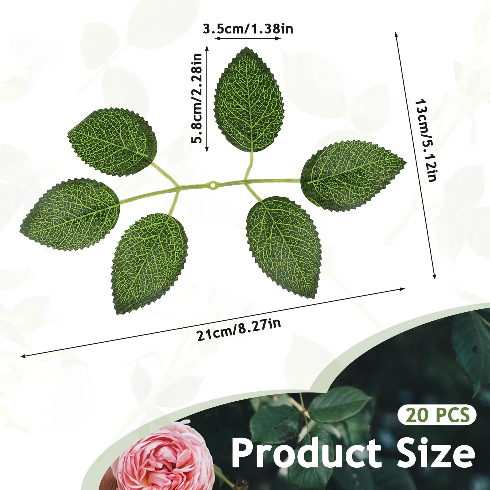 Rose Leaves Artificial Green Leaves for Decoration Fake Flower DIY 20 PCS