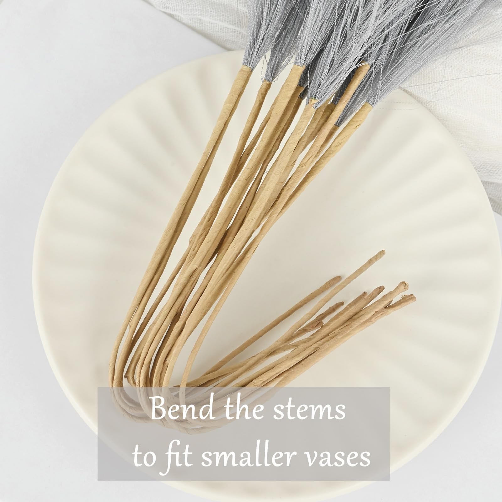 36PCS Grey Faux Pampas Grass 21.7 Inch, Small Artificial Pampas Grass Decor f…