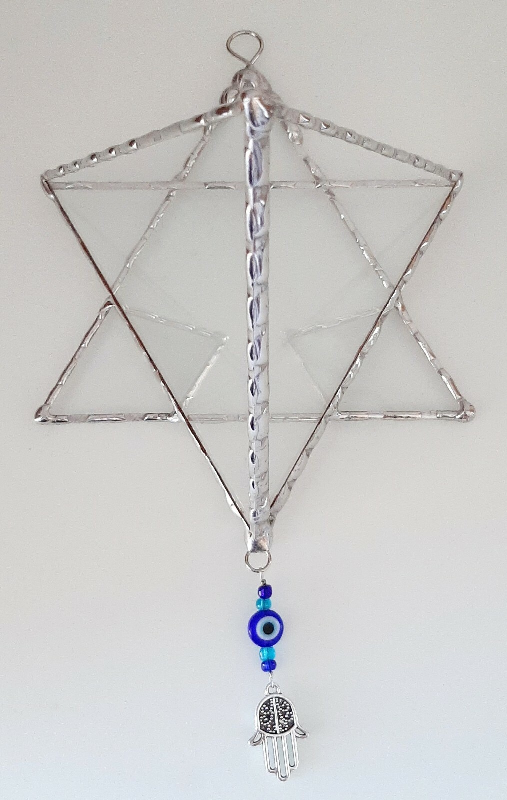 Transparent Terrarium in shaped of Star of David Stained Glass, Jewish Wall Gift