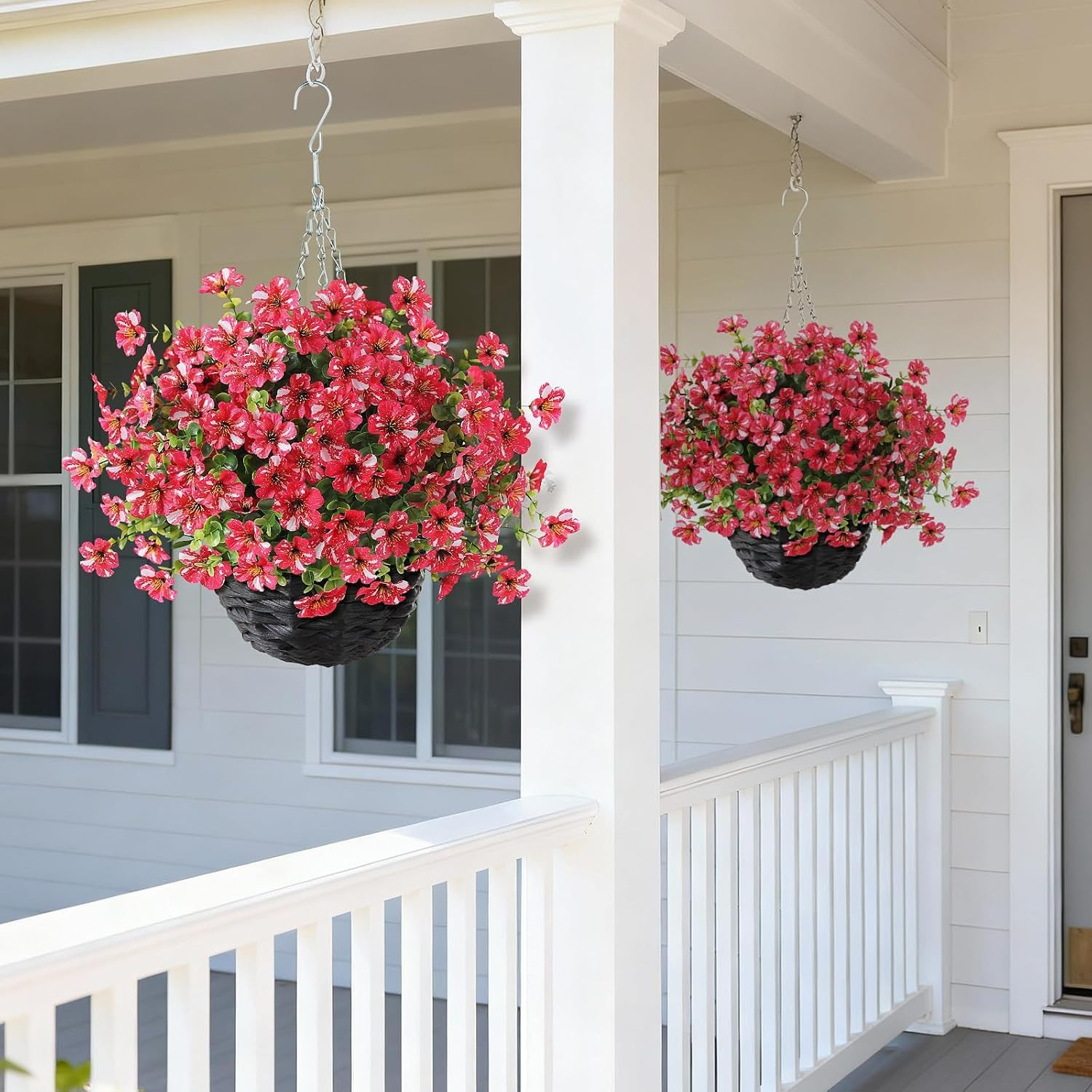 Vibrant Faux Morning Glory & Eucalyptus in Hanging Basket – 2PCS Decor