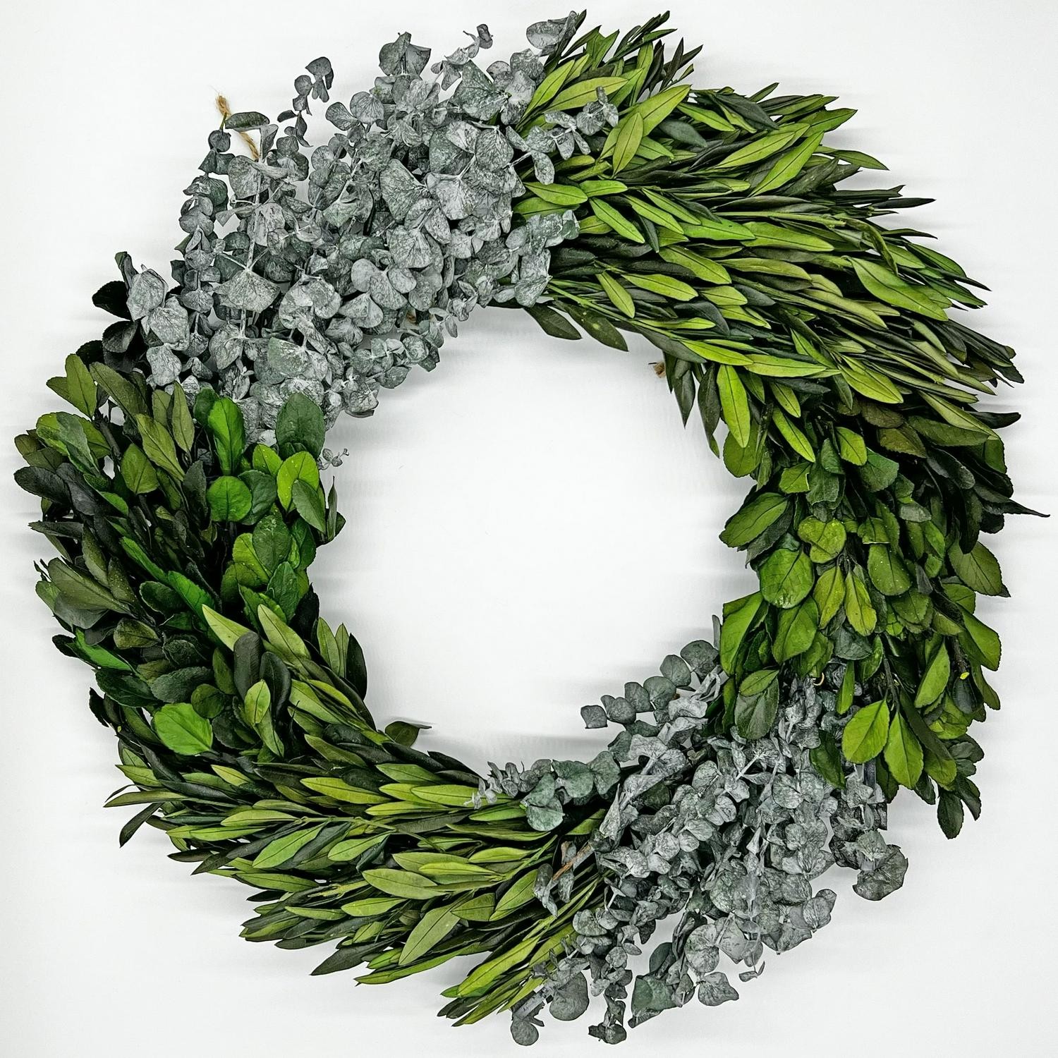 Preserved Decorative Dried Real Eucalyptus And Boxwood Wreath 21 Inch – Green