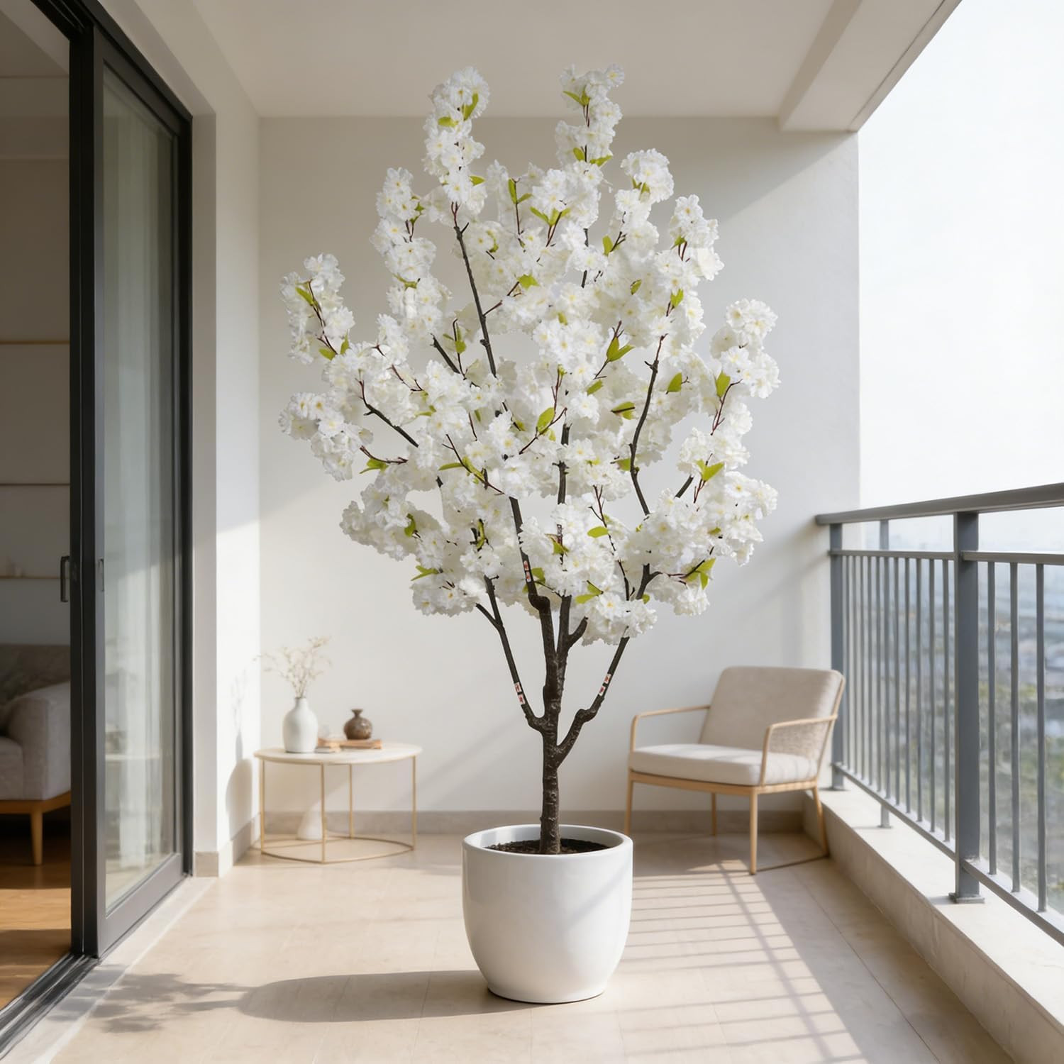 6FT Artificial White Cherry Blossom Tree – Elegant Faux Floral Decor