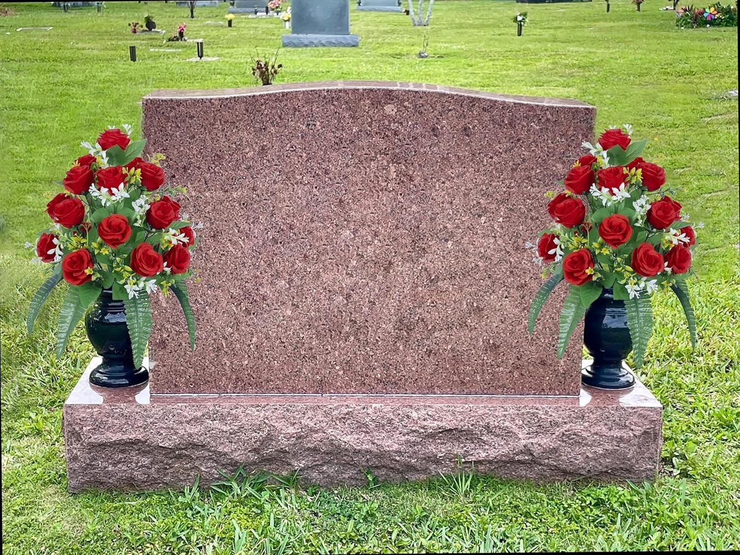 2 Sets of Artificial Cemetery Flowers， Outdoor Grave Decorations Roses，Accomp…