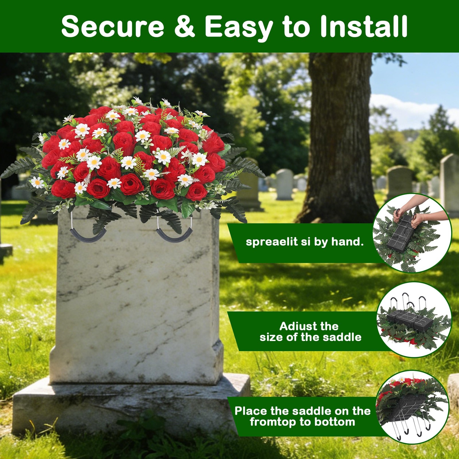 Artificial Cemetery Flower Saddle – Artificial Rose Memorial Flowers, Flower …