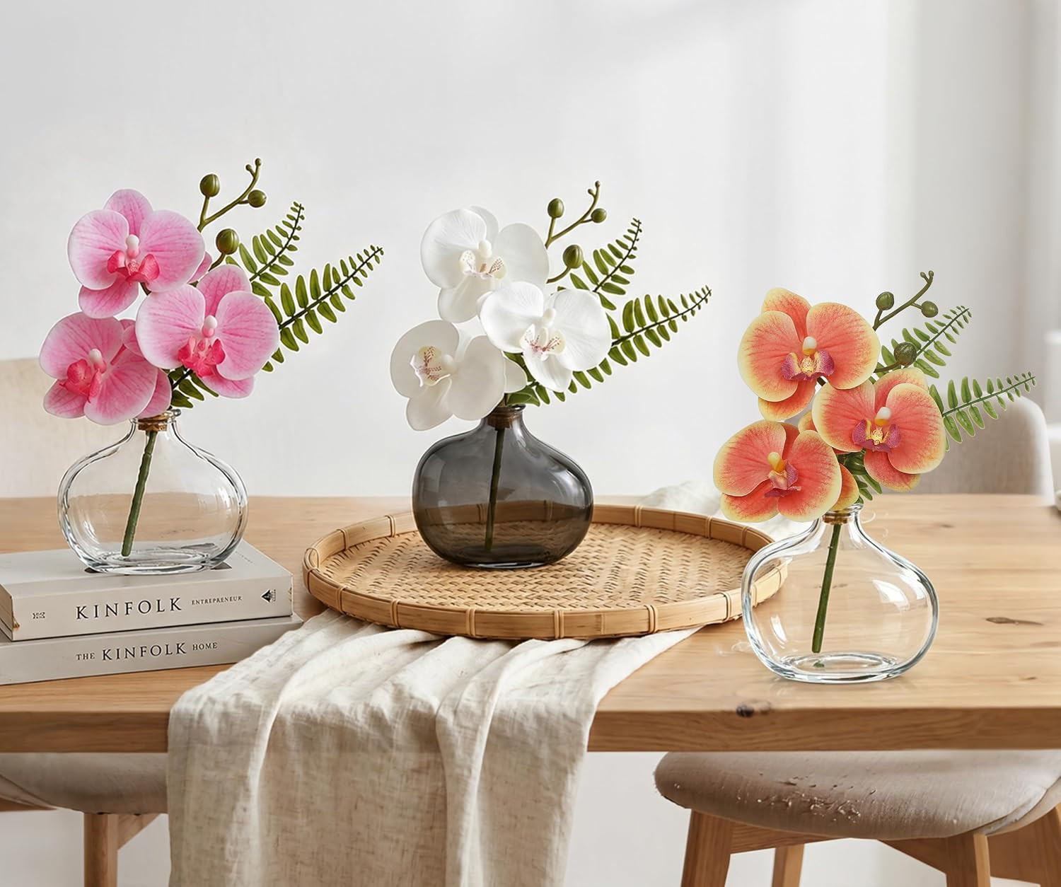 Elegant Faux Orchid in Glass Vase – Small Phalaenopsis Centerpiece