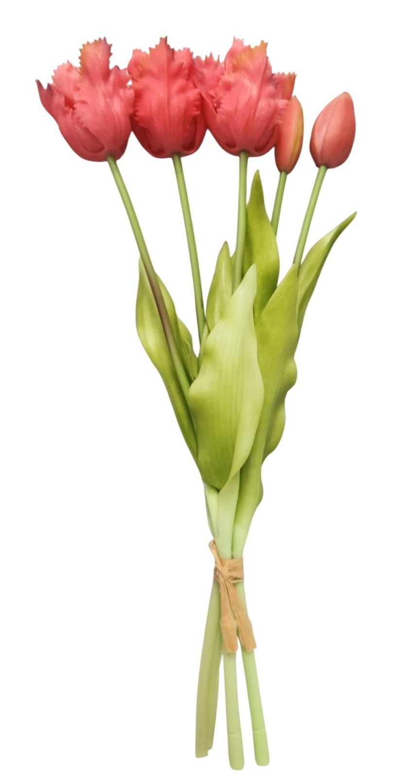 Coral Pink Tulip Bouquet 15 Inch Faux Flowers Purple Tip Spring Decor Farmhouse