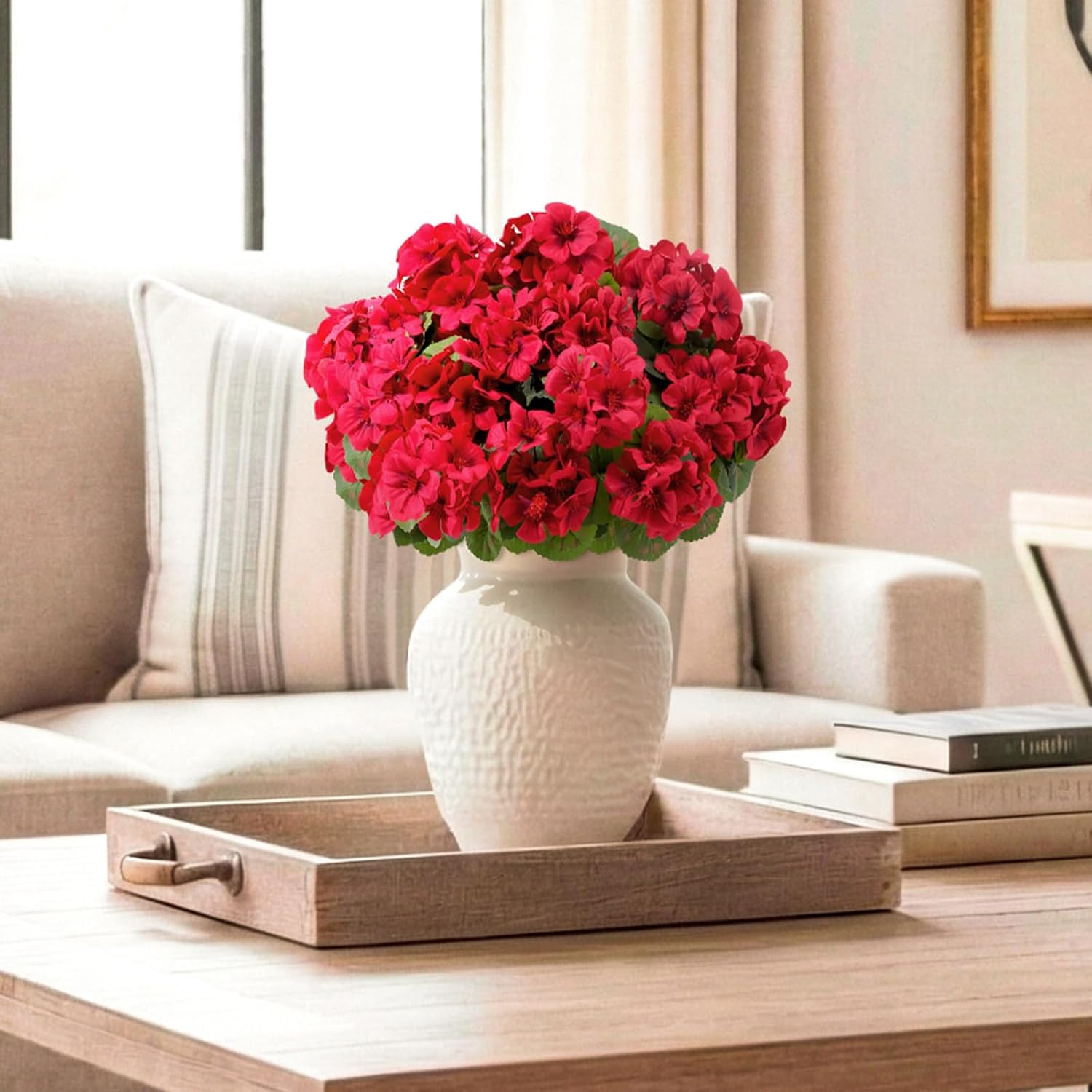 Artificial Geranium Flowers for Outdoor Decoration, UV Resistant Plastic Faux Pl