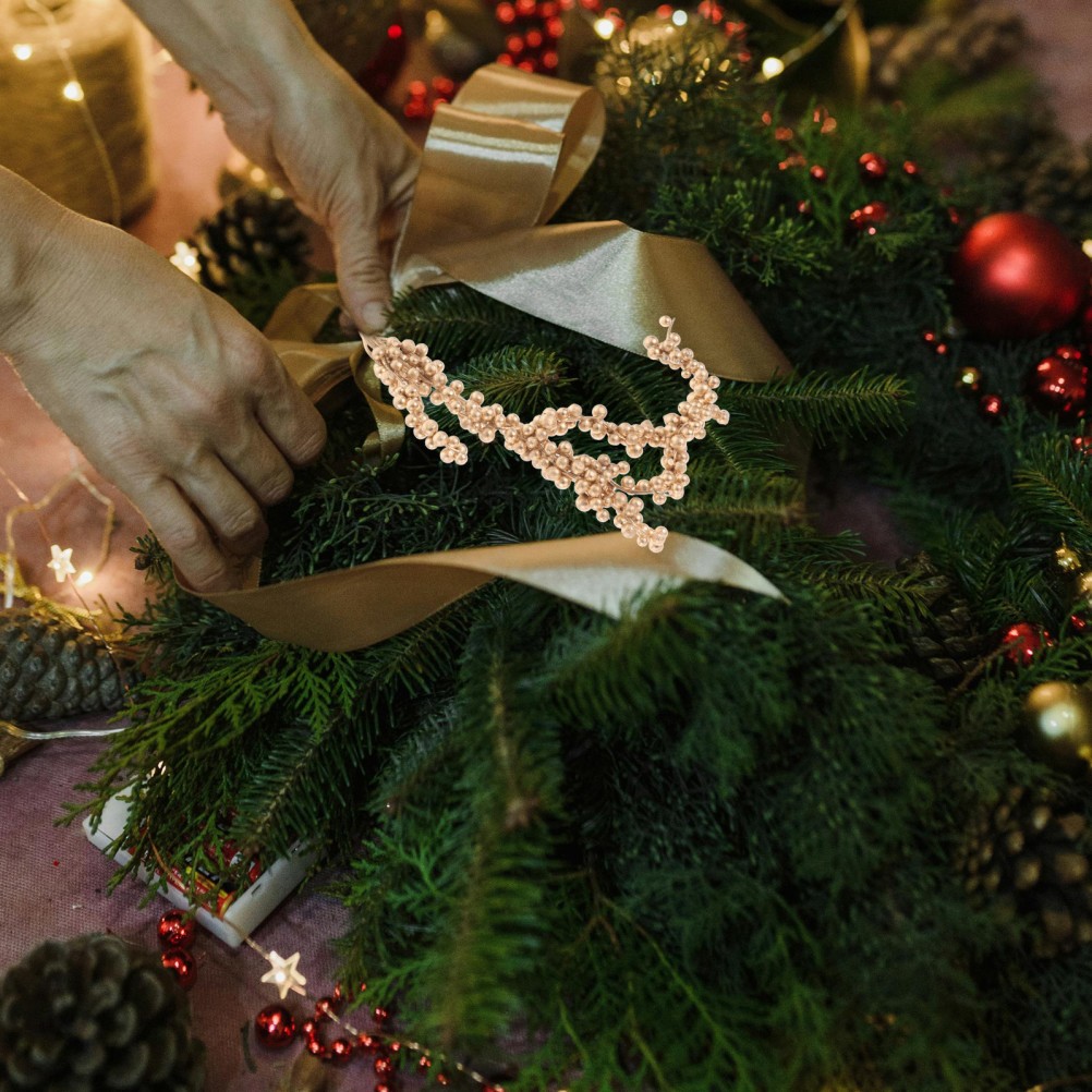 3pcs Christmas Simulated Berry Branches Christmas Tree Branch (Golden)