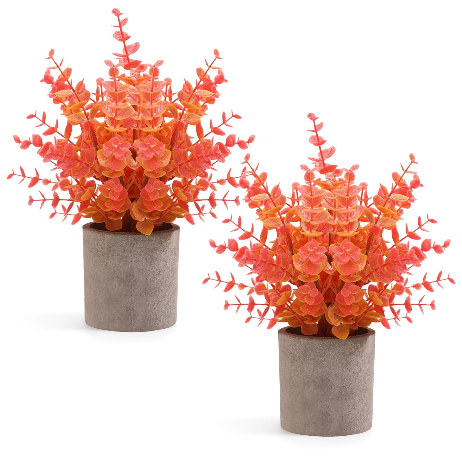 Coferset 2 Pack Fall Small Fake Plants Eucalyptus Potted Artificial Plants Fall