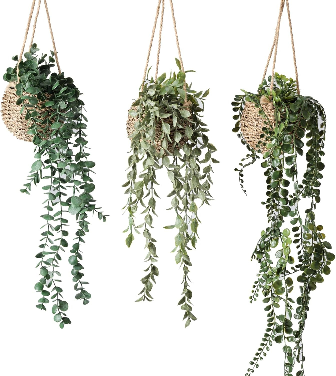 3 Pack Mini Artificial Hanging Greenary Fake Hanging Plants in Basket for Wall L