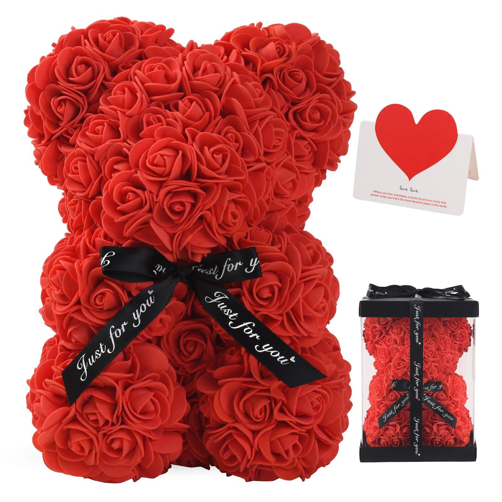 LINKLO Valentines Day Gifts for HerRose Bear Rose Teddy Bear -10 inch Artific…