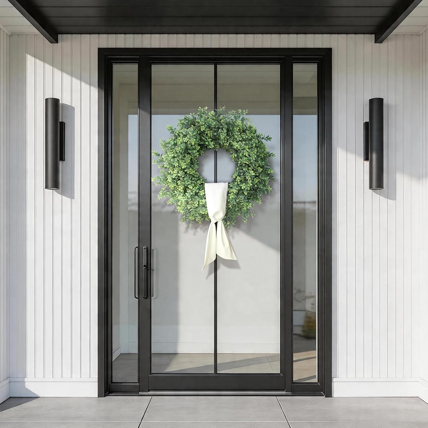Artificial Boxwood Wreath Front Door Porch Wall Decor Greenery Outdoor Indoor