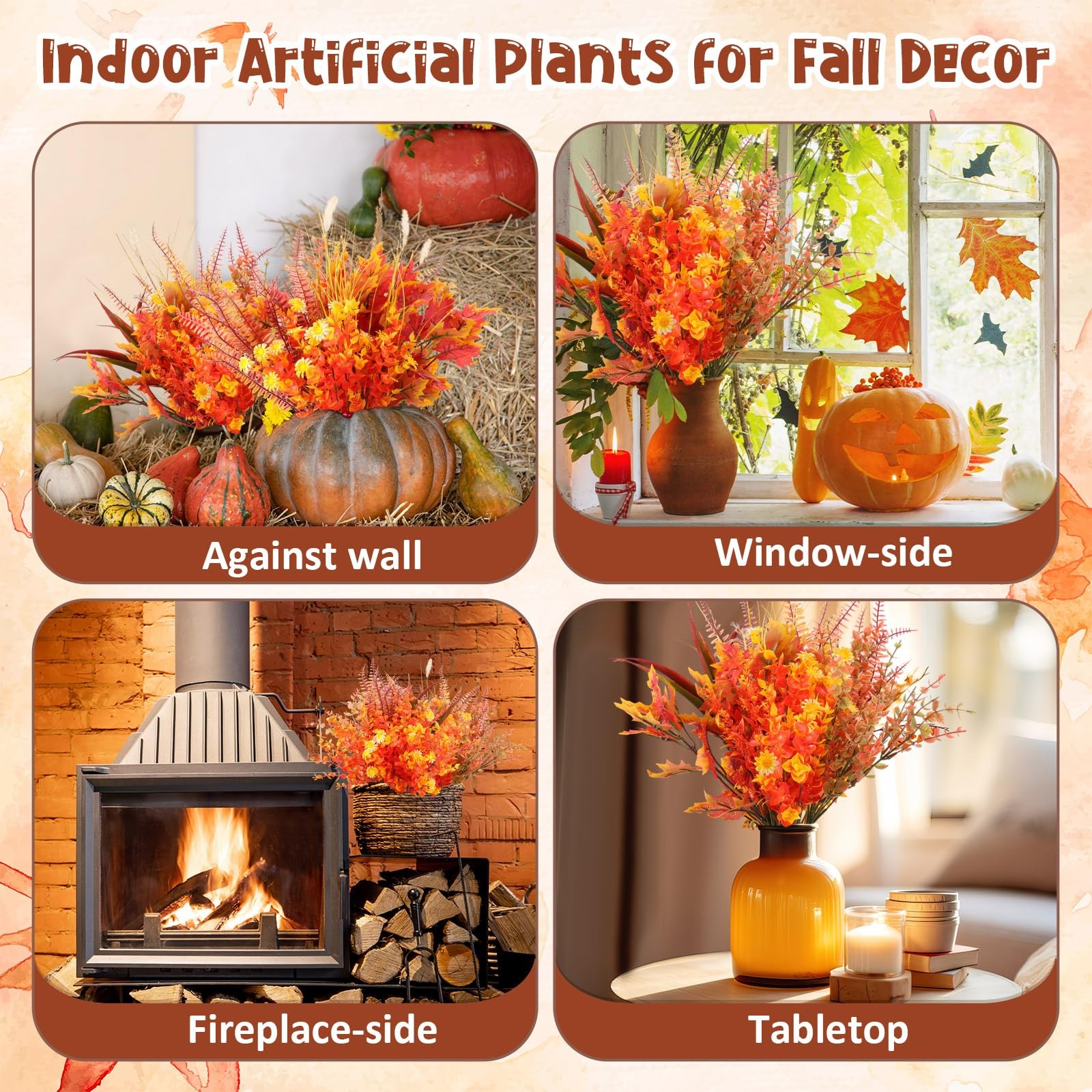 22 Bundles Artificial Fall Flowers for Outdoor Decoration, 9 Styles Autumn Th…