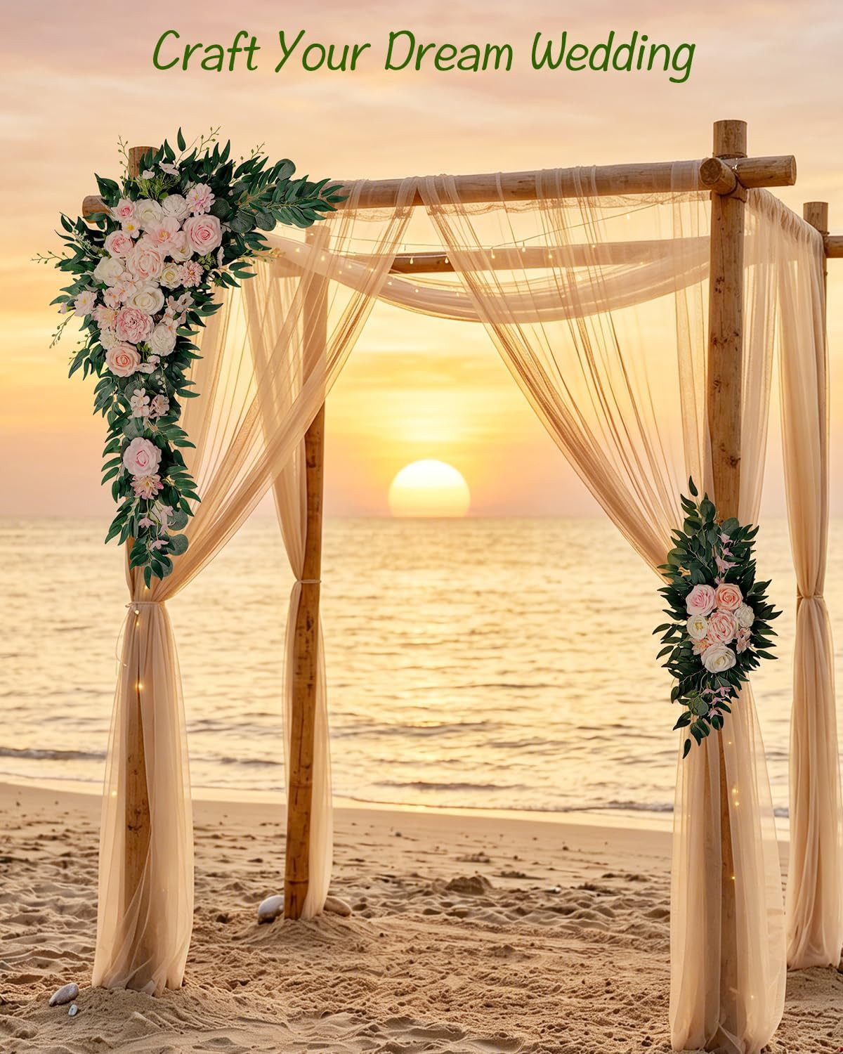 40In 2Pack Artificial Wedding Arch Flowers Kit,Faux Blush White Floral Swag Arra