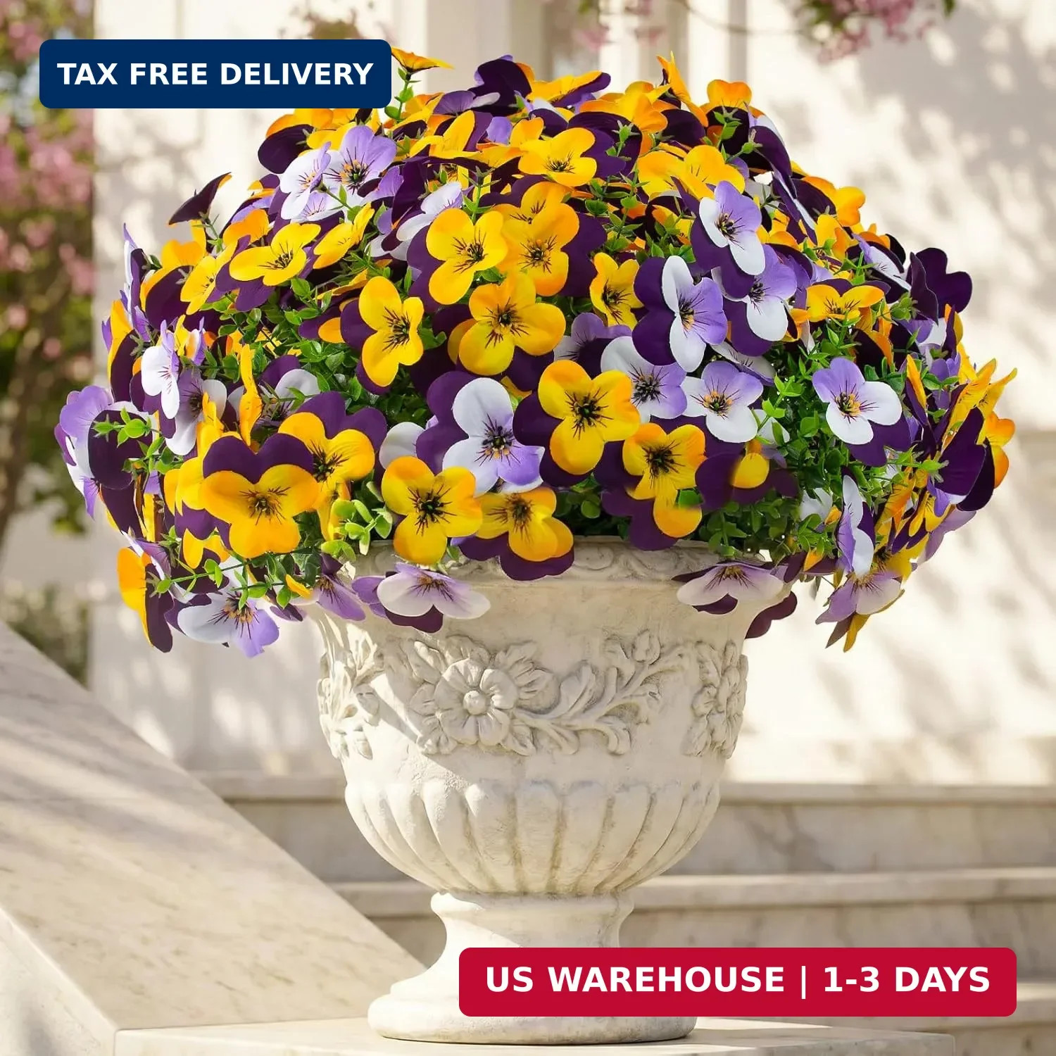 16 Pcs Artificial Pansy Flowers for Outdoor Faux Silk Spring Flowers for Outside