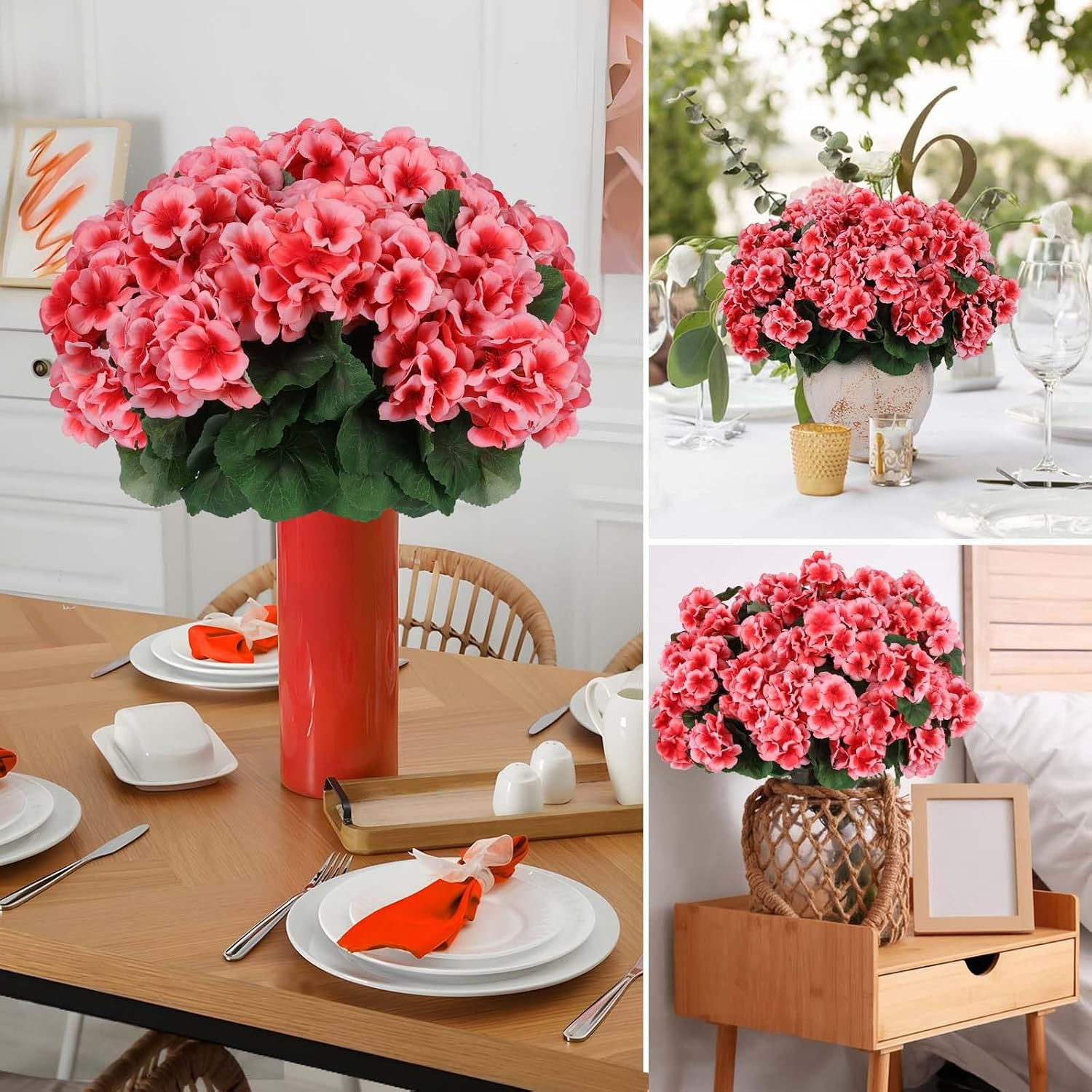 6 Pcs Artificial Geranium Flowers for Outdoors Geraniums Silk Flowers Outdoor UV