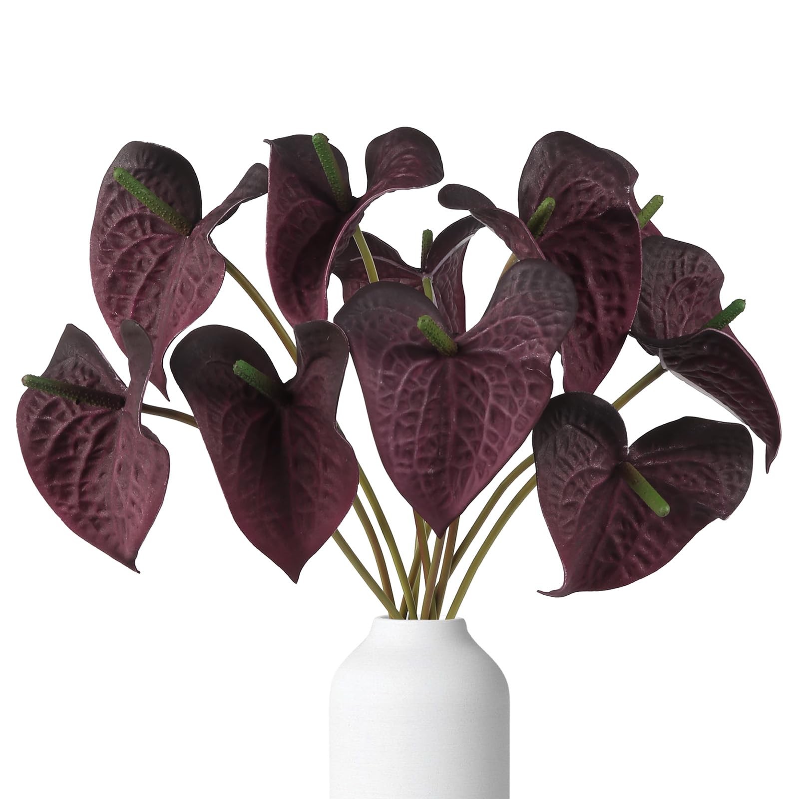 10pcs Burgundy Anthurium Artificial Flowers, 23.6″ Burgundy Flowers Artificia…