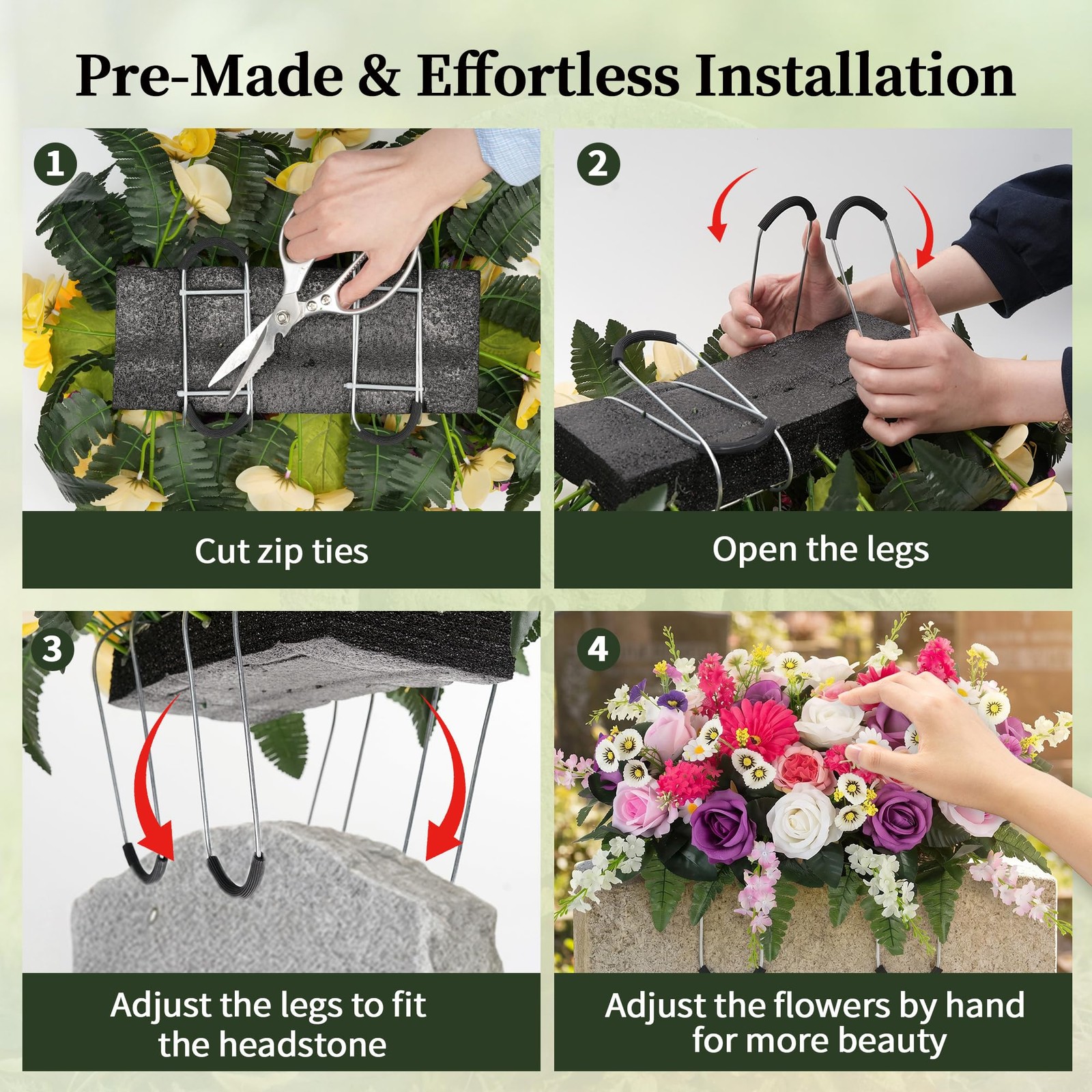 Saddle Cemetery Flowers for Grave: Memorial Flowers for Outdoor Grave Decorat…