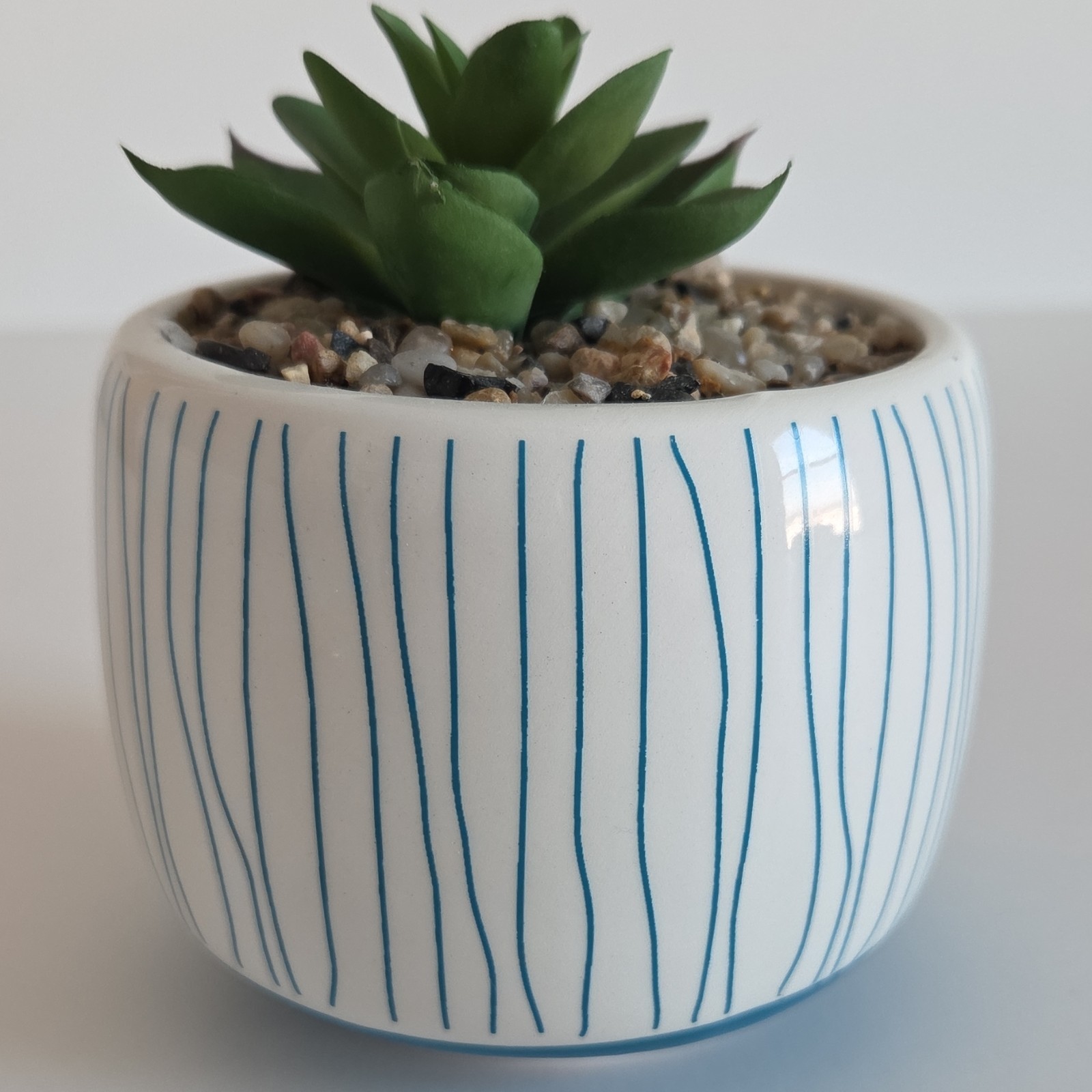 Set of 2 Artificial Succulent Southwest Decor Blue and White Ceramic Pots
