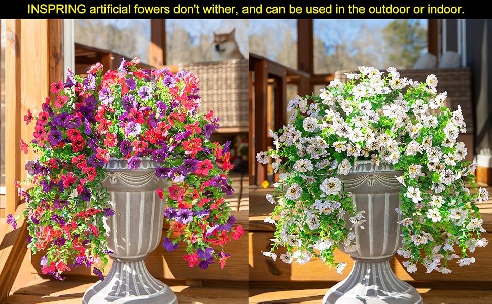 Artificial Faux Hanging Flowers Plants for Outdoor Decor, 2 PCS Outside Fake
