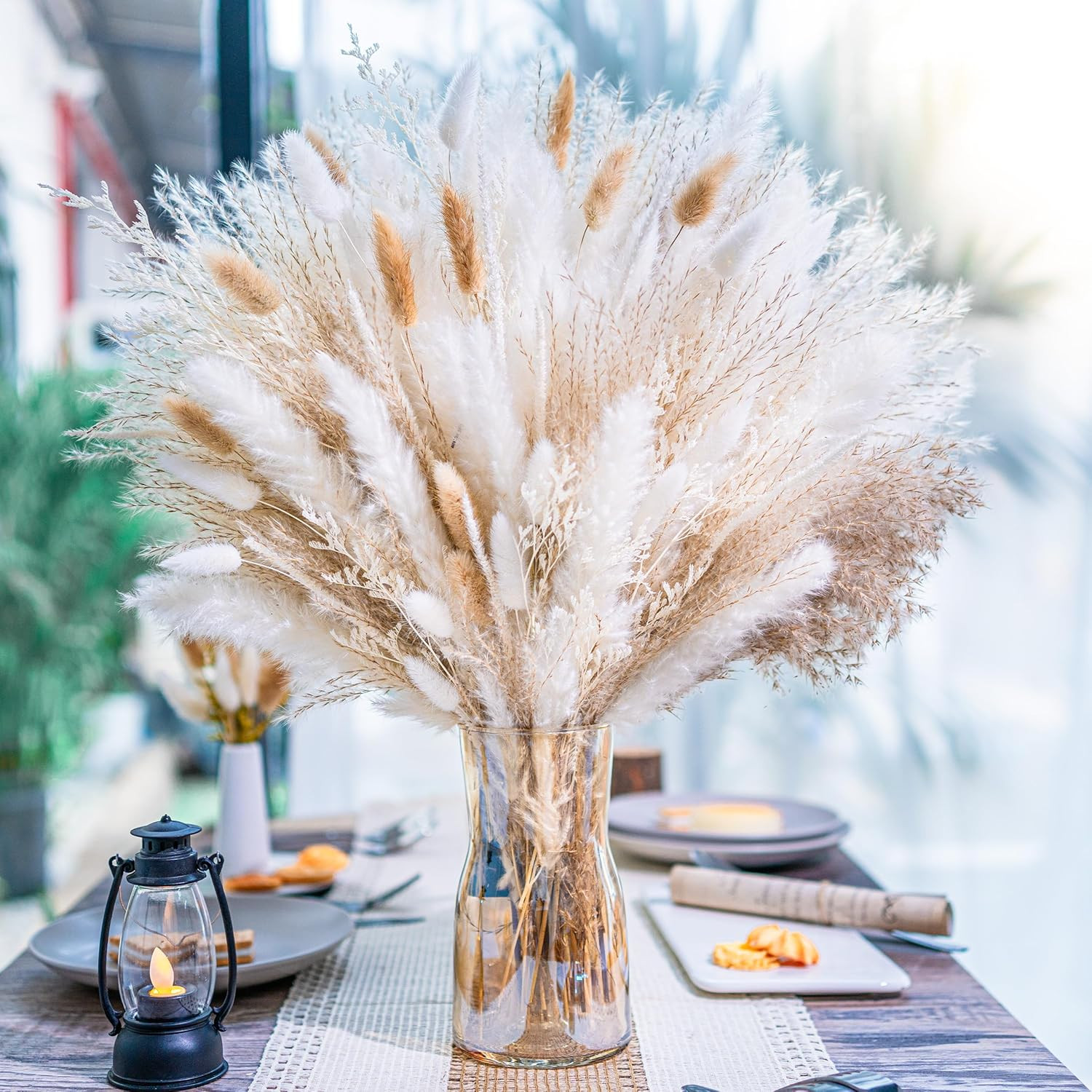95 PCS Natural Pampas Grass Decor Bouquet | Boho Dried Floral Arrangement Center