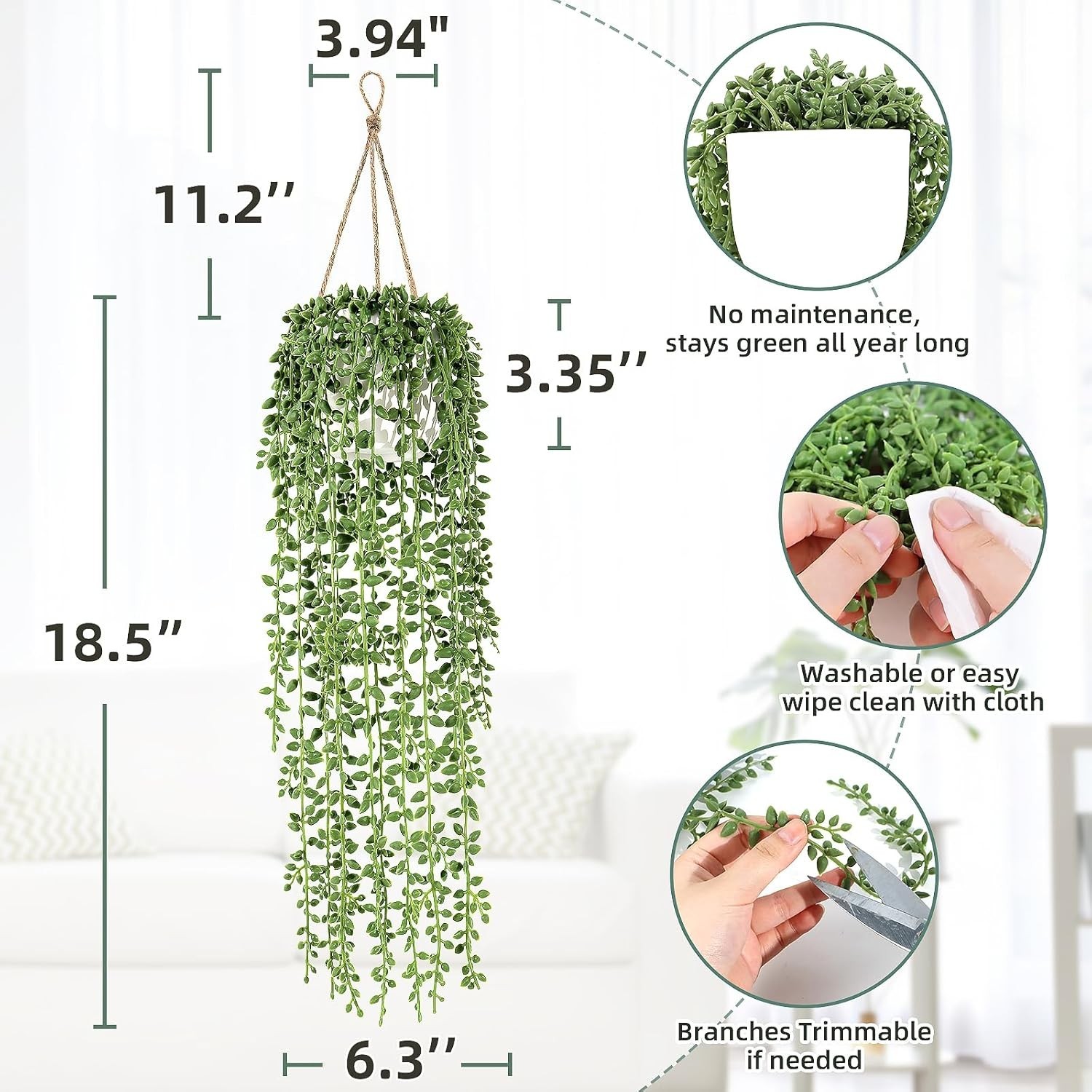 2 Pcs Fake Hanging Plants, Artificial Hanging Vines Plant, Faux Potted String…