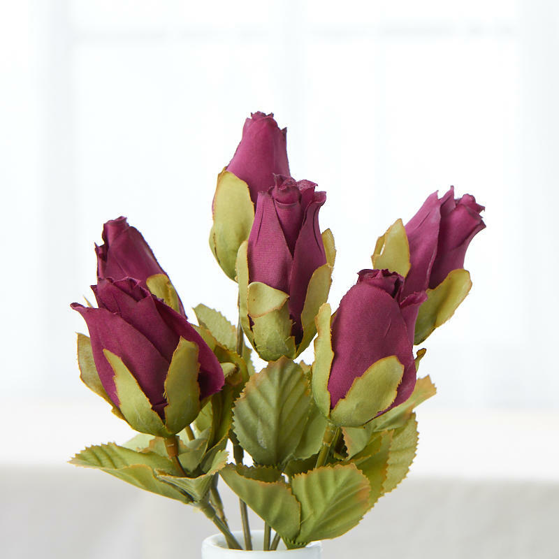Group of 4 Dark Wine Artificial Rose 10″ Floral Bushes
