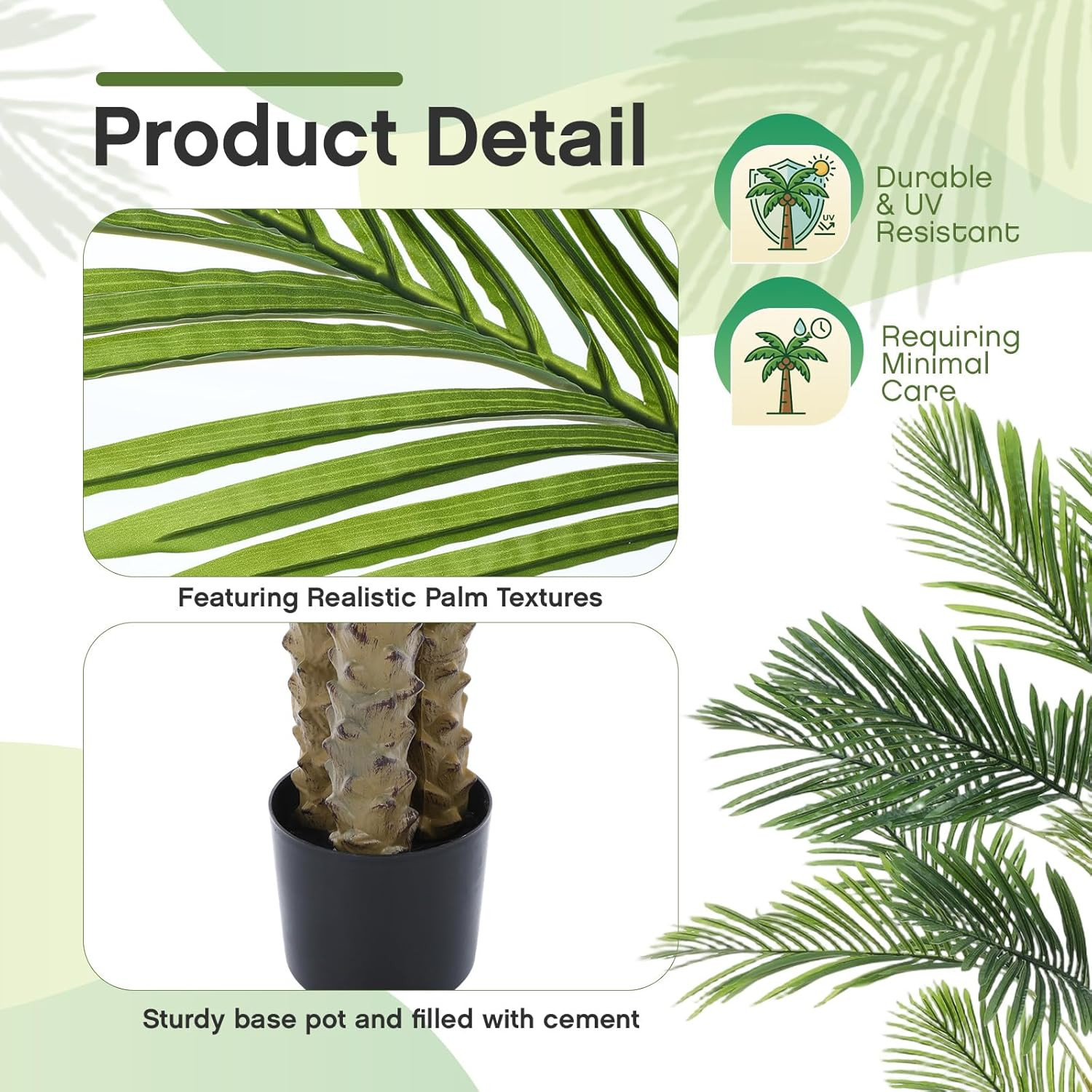 10 Ft UV Resistant Artificial Palm Tree for Indoor/Outdoor Aesthetic Decor