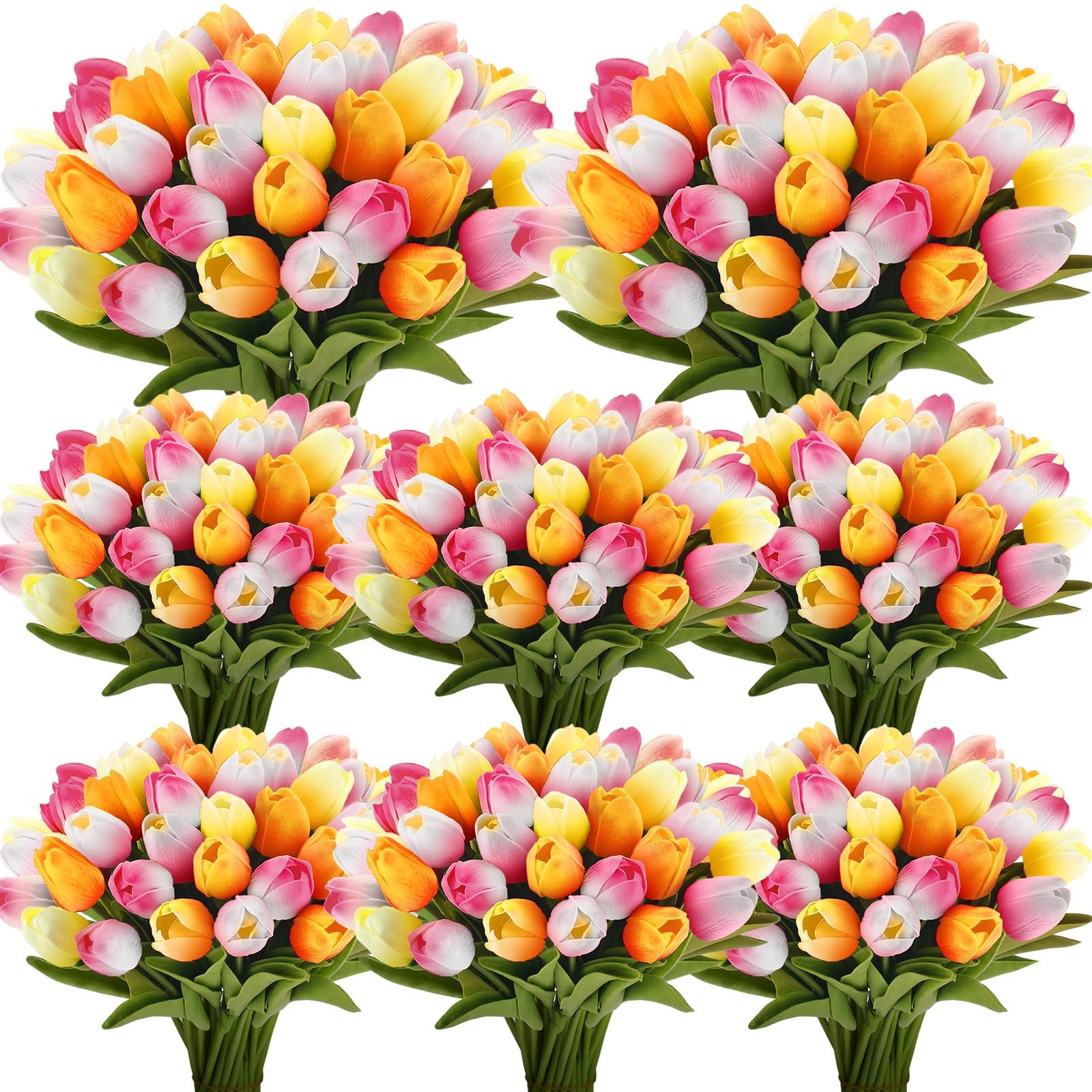 64pcs Multicolor Artificial PU Tulips, Faux Latex Bouquet, Centerpiece, Decor