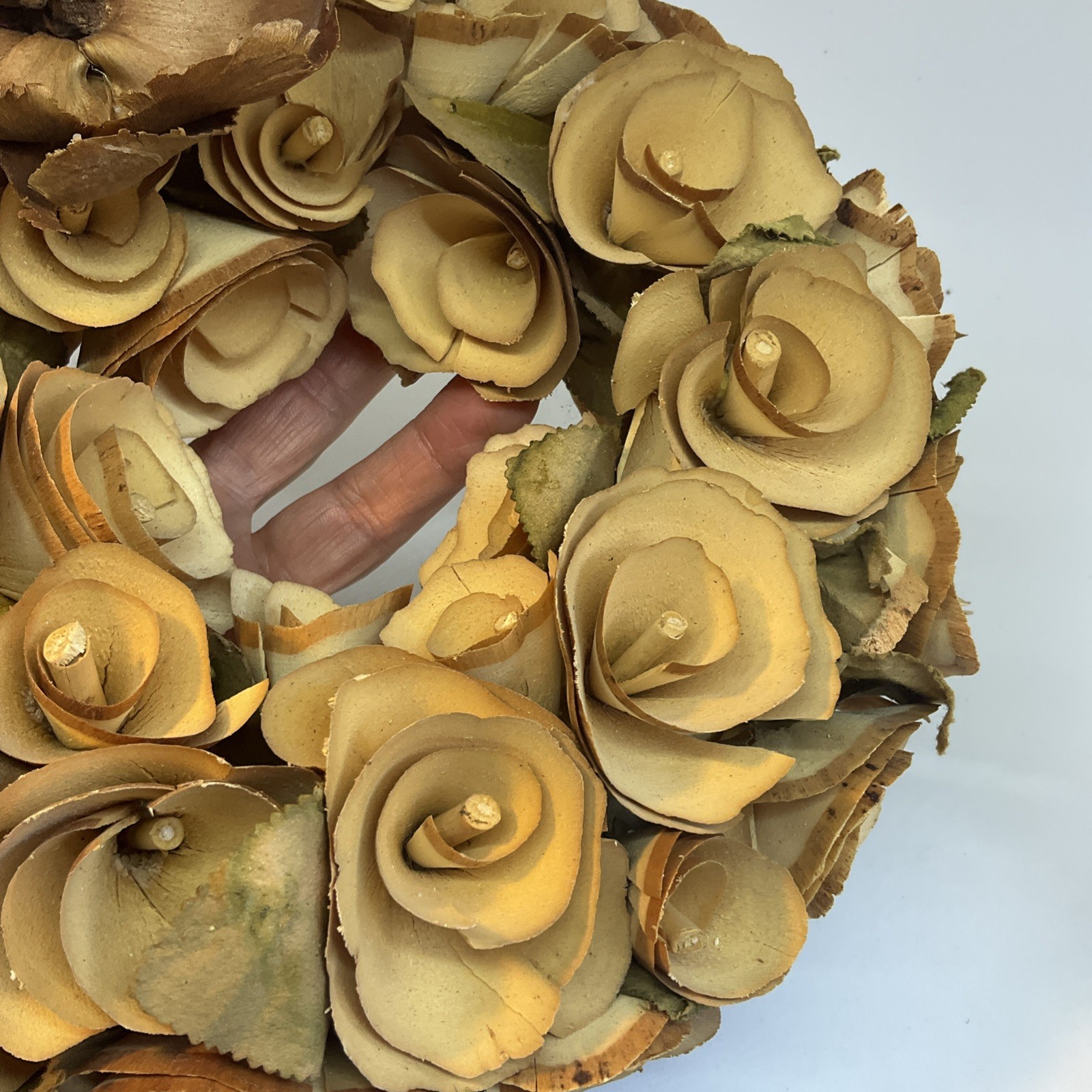 Sola Rose Flower Wood Curl Wreath Sepia Toned Beige