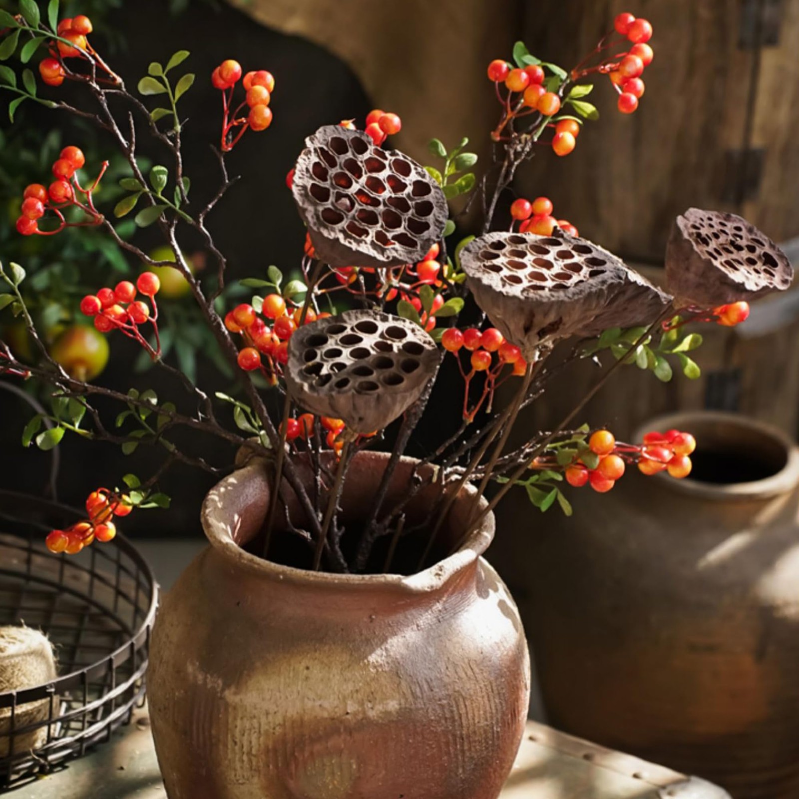 Dried Lotus Pods 5Pcs 20″ Natural Brown Stems for Vase Home Decor Wedding
