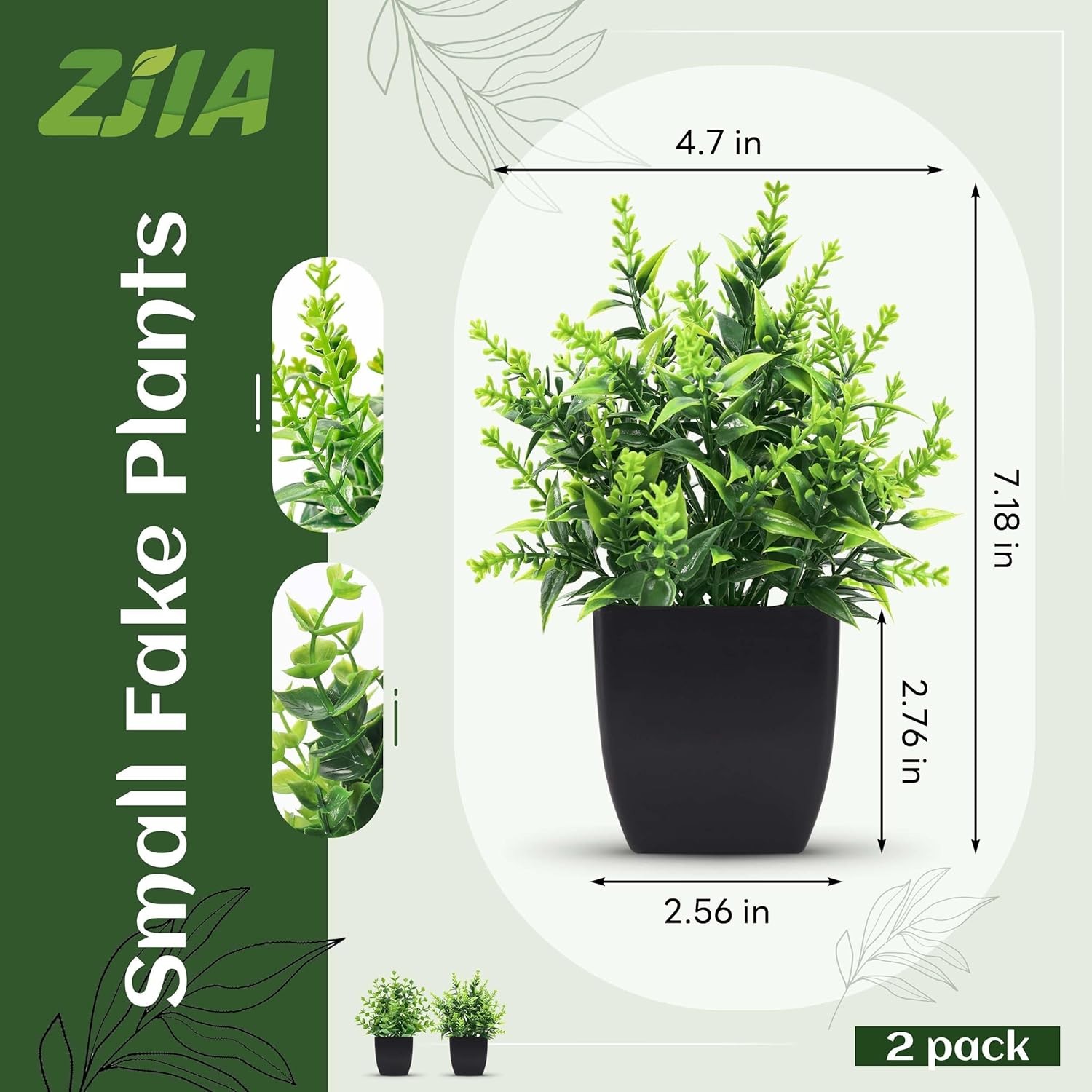 2 Pack Small Fake Plants Black Bathroom Accessories for Home Bedroom Bathroom