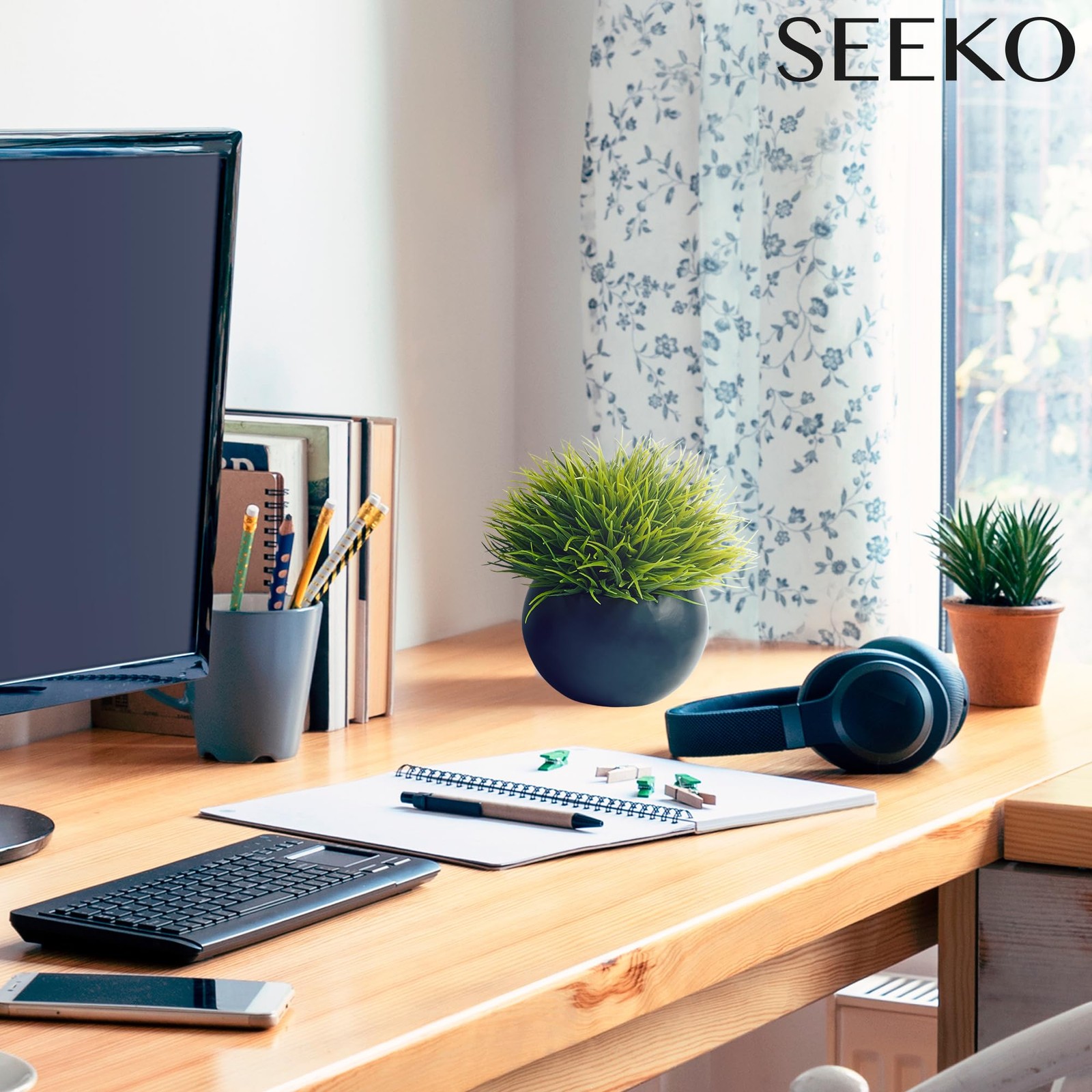 SEEKO Succulents Artificial Plants 2 Pack Indoor Fake Desk Shelf Decor