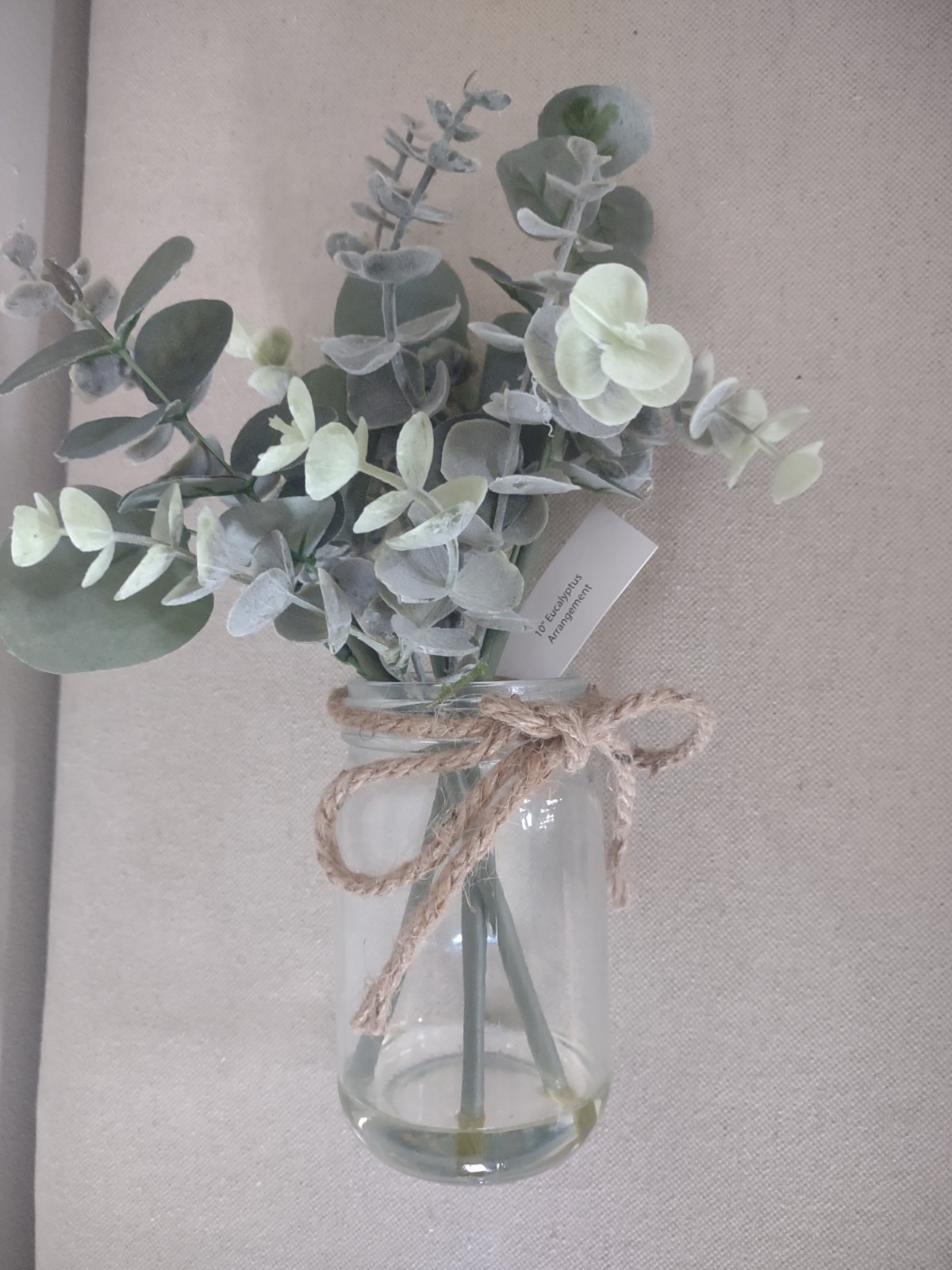 Eucalyptus Faux Arrangement in Glass Mason Jar with Faux Water ~ NEW