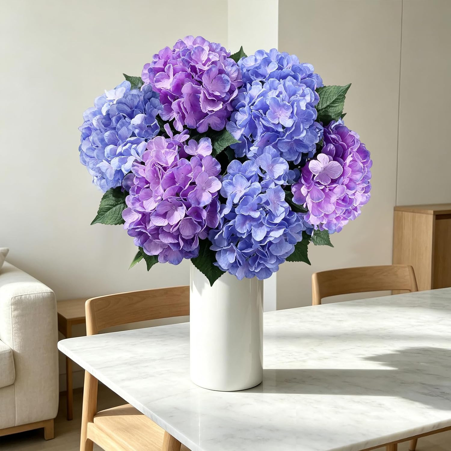 6 Pcs UV Resistant Purple Blue Silk Hydrangea Flowers for Outdoor Decor