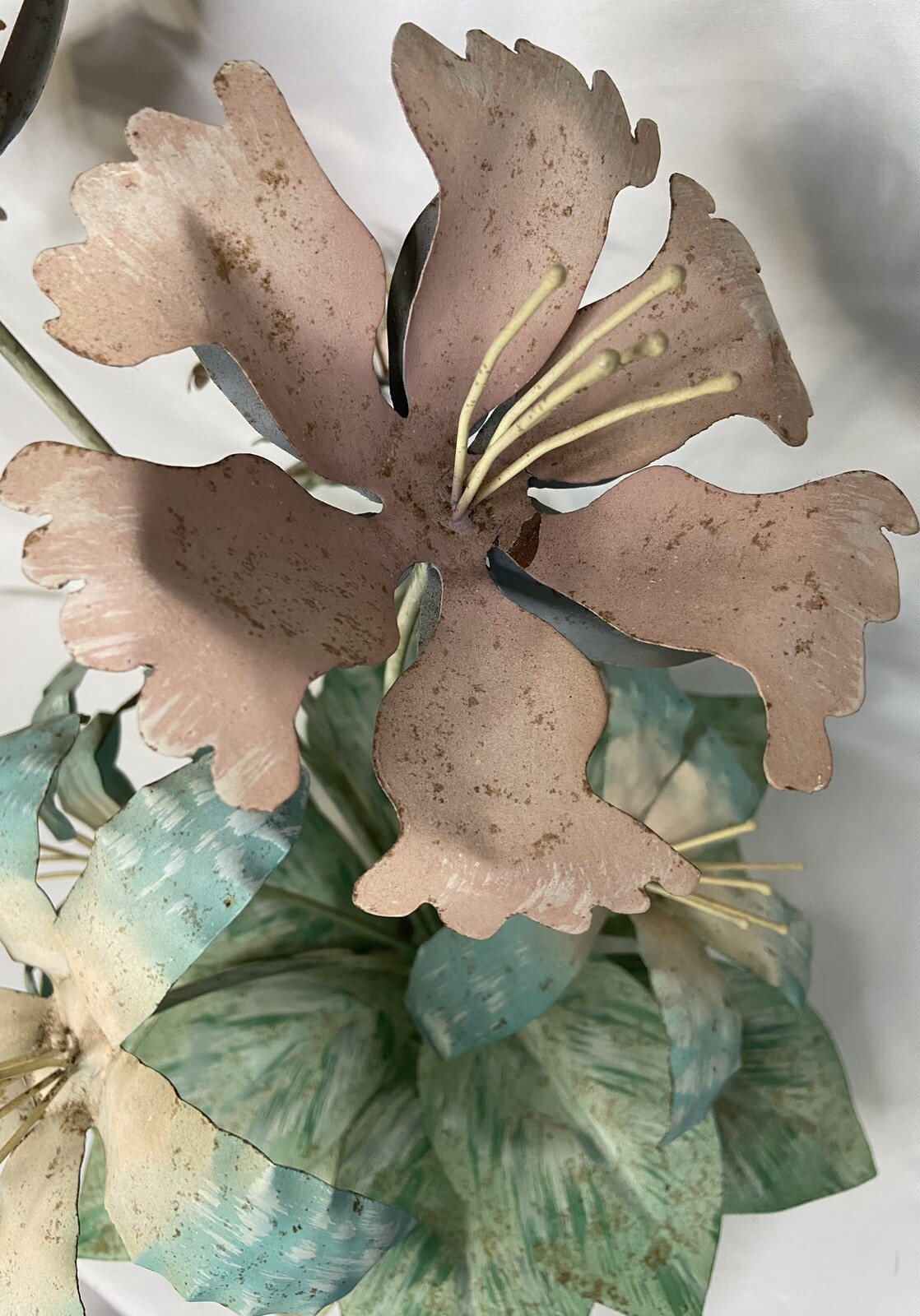 Vintage Metal Flower Arrangement 19” Tall Pink, Blue, Green **READ