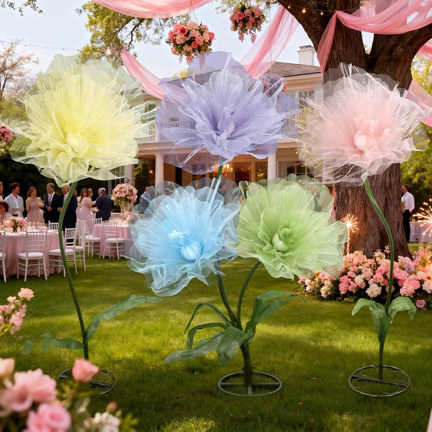 Giant Multicolor Organza Flowers – 5 Pcs 8Ft Decor for Events & Photography