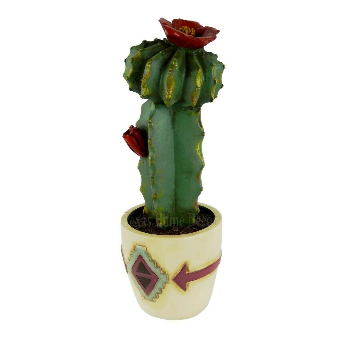 Potted Moon Cactus Figurine Flowers Southwestern Aztec Style Hand Painted 9″