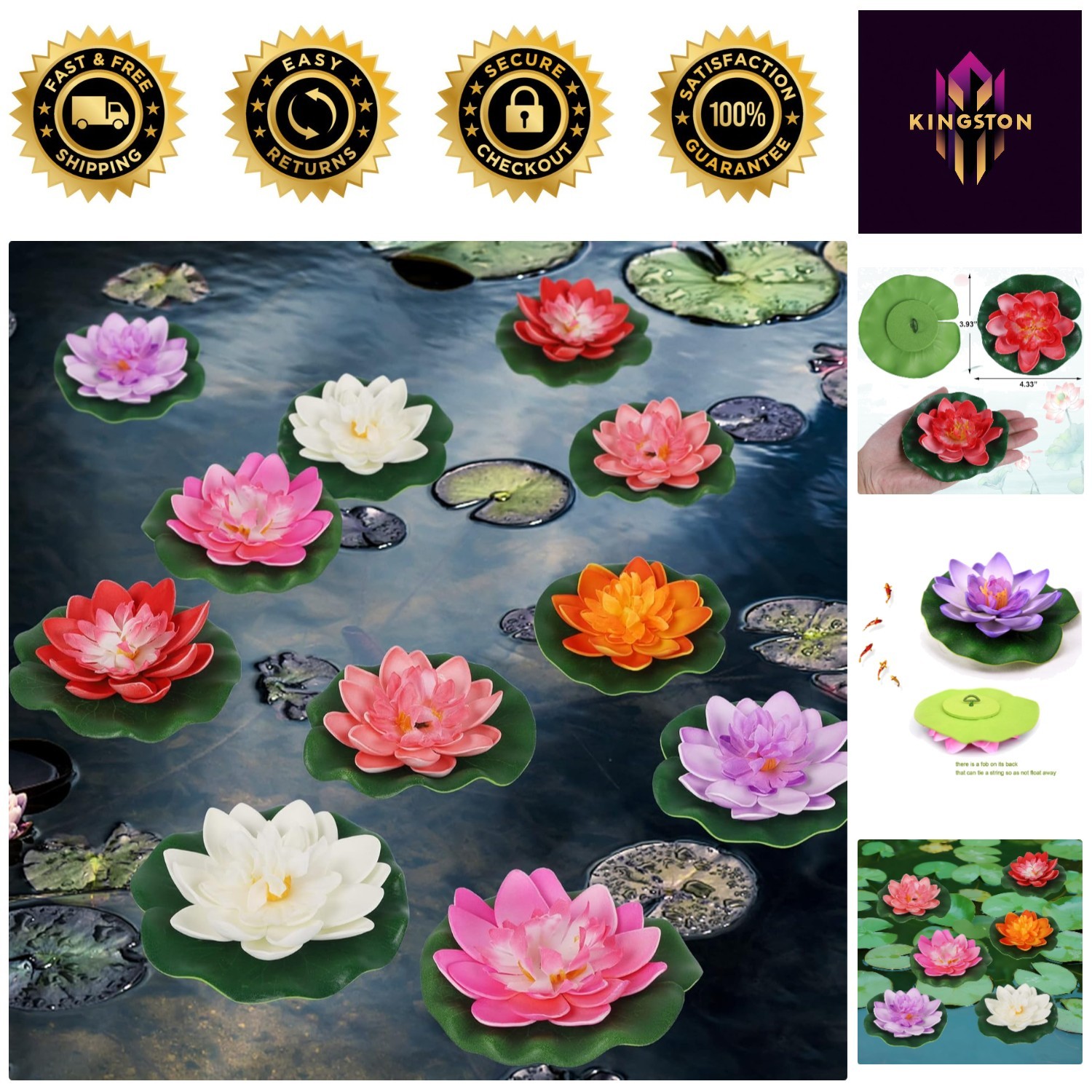 Reusable 12 Pcs Foam Lotus Flowers with Lily Pads – Vibrant Garden Ornaments
