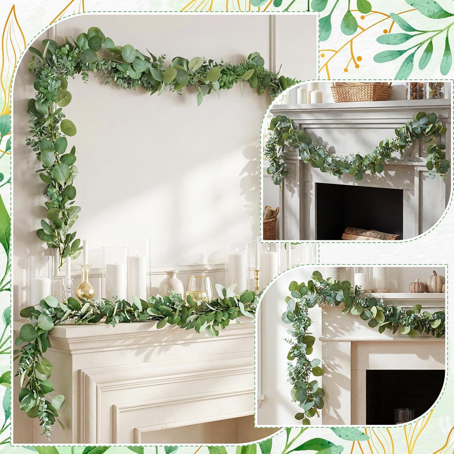 6Pcs Faux Eucalyptus Garland – 5.91ft Greenery Vines for Home & Party Decor