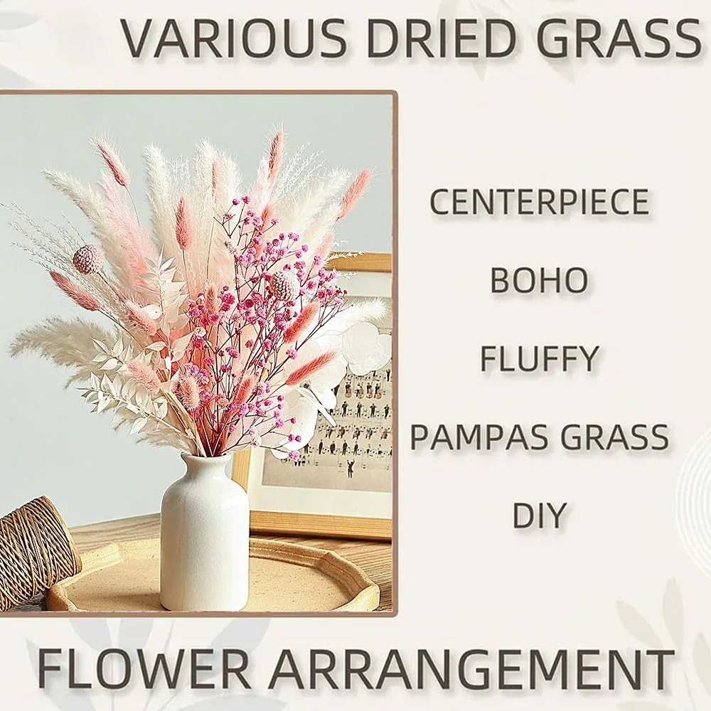 17 Inch Pink Dried Flower Bouquet Natural Pampas Grass Baby Breath Blush