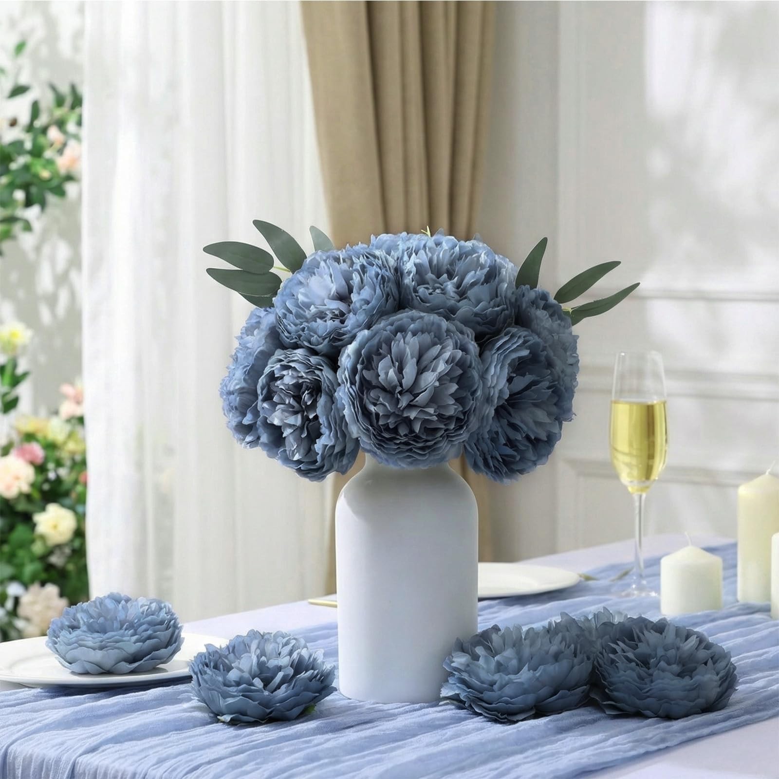 50 PCS 4.7 Inch Artificial Silk Peony Rose Flower Heads Wedding Dusty Blue