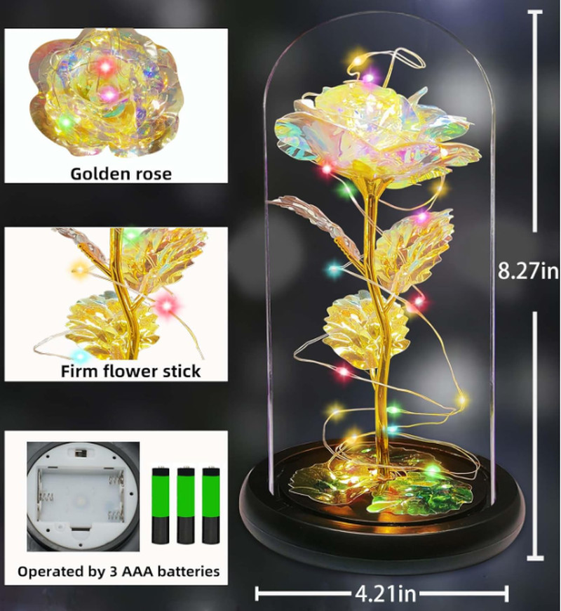 Valentine’S Day Rose Gifts, Colorful Rose in a Glass Dome Valentine’S Day Gifts’