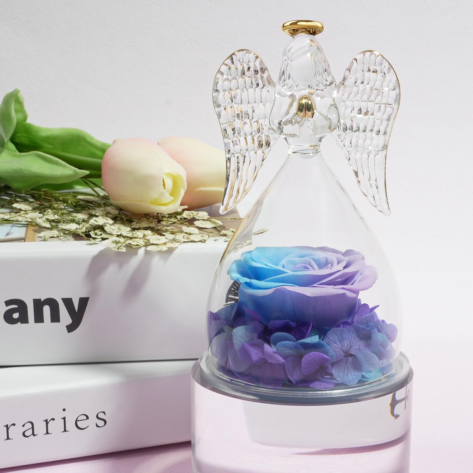 1 PCS Preserved Flowers Rose Gifts Angel Figurines Mom Birthday Anniversary