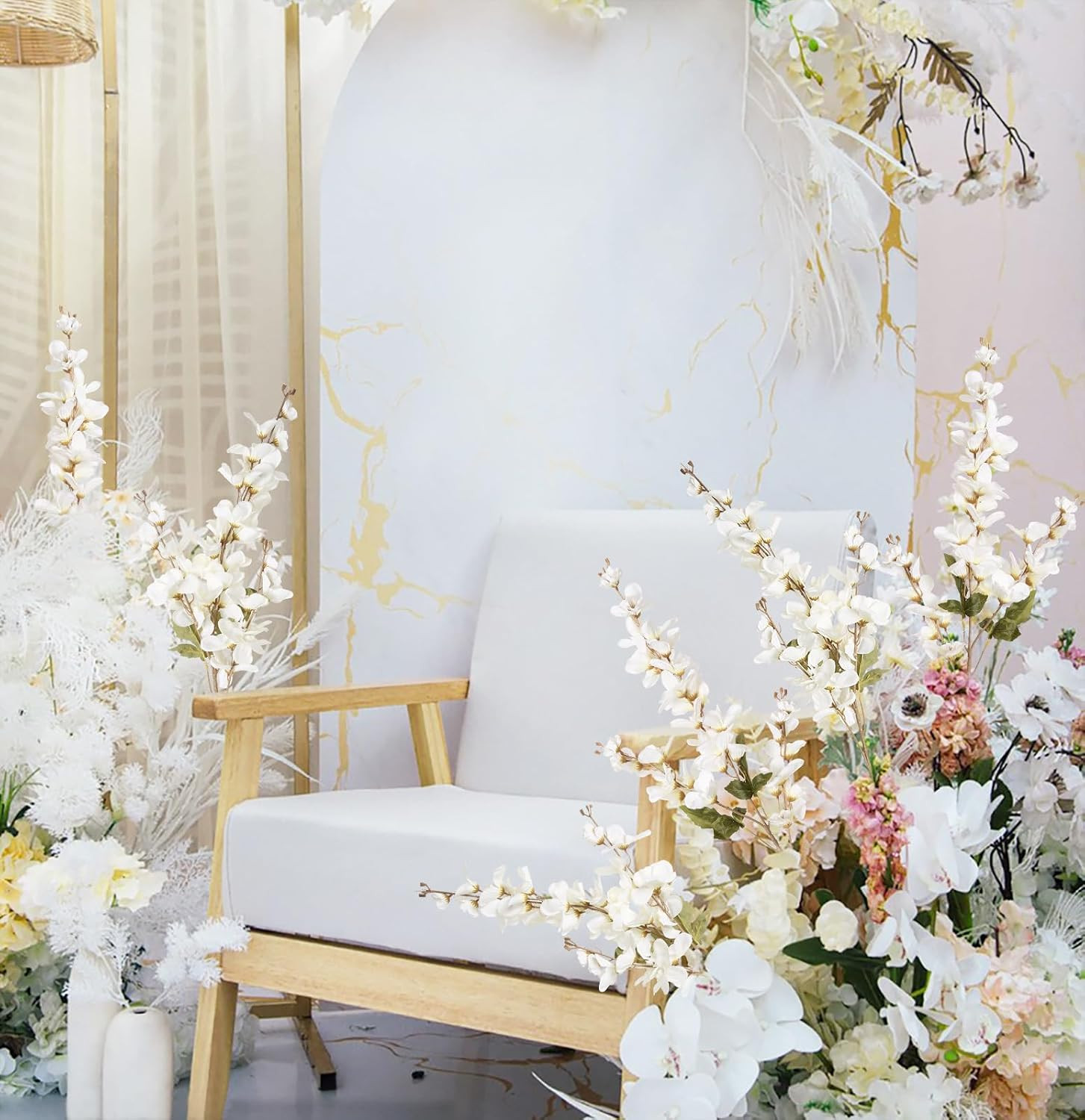 6PCS Lifelike White Delphinium Silk Flowers for Home & Wedding Decor