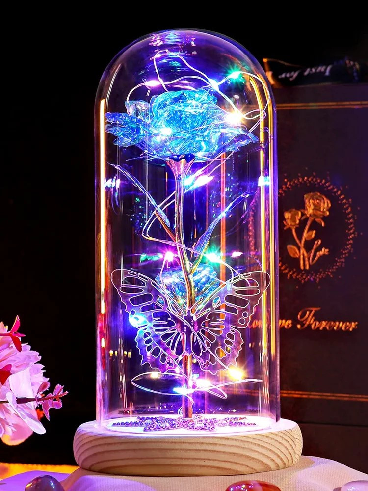 Eternal Rose And Butterfly, Blue. Beauty And The Beast, Valentine’s Gift For Her