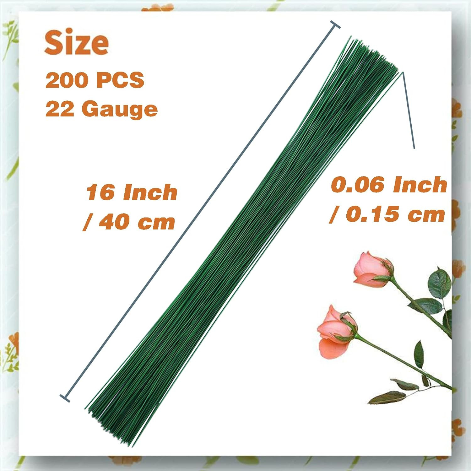 200 Pcs 16 Inch 22 Gauge Floral Flower Stem Wire for Flower Arrangements Bouquet